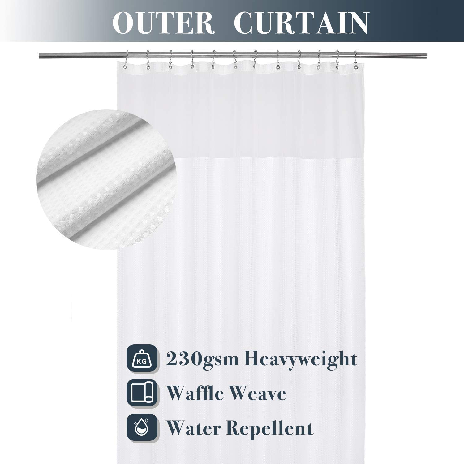 N&Y HOME Waffle Weave Shower Curtain with Waterproof Liner Set - White Bathroom Decor for Modern & Farmhouse Style
