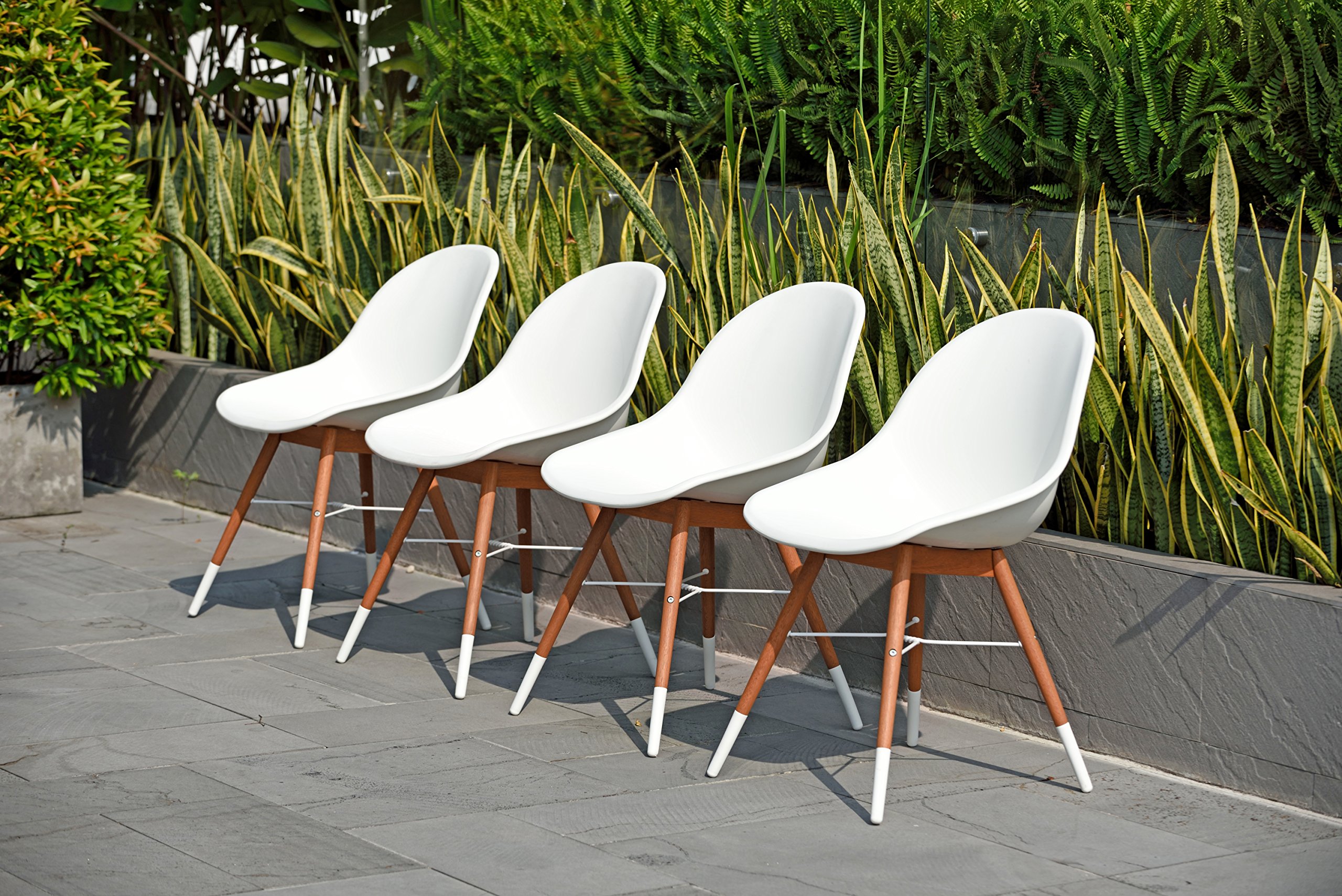 Amazonia Dark Eucalyptus Wood Patio Dining Chairs Set of 4 - White Outdoor Furniture for Garden, Poolside, Deck & Backyard Relaxation
