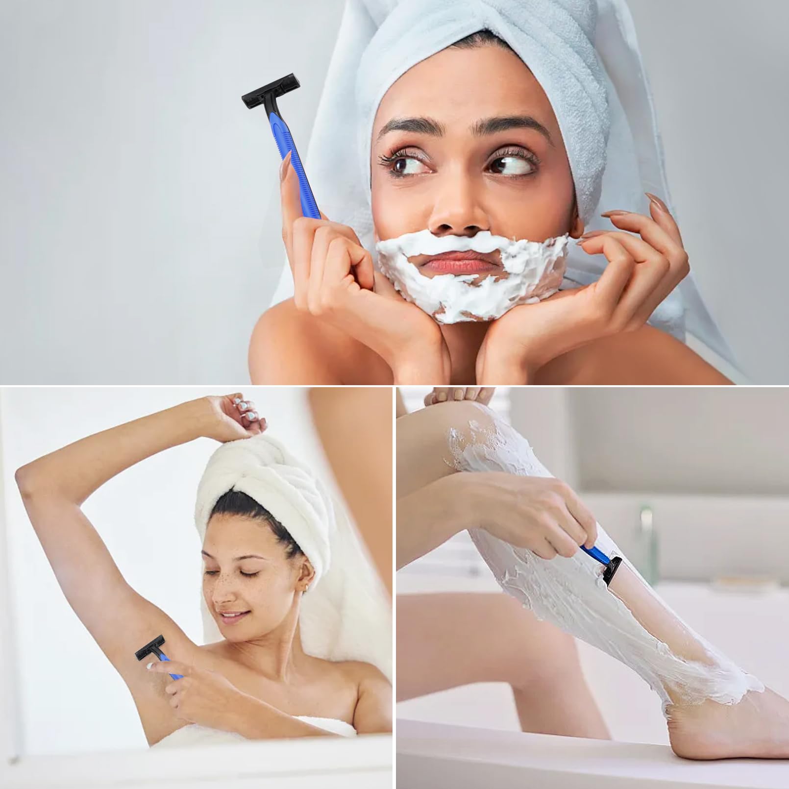 200 Pcs Disposable Twin Blade Razors with Safety Cap - Individually Wrapped Bulk Stainless Steel Shaving Razors for Men & Women - Perfect for Travel, Hotels, Bathing & Grooming