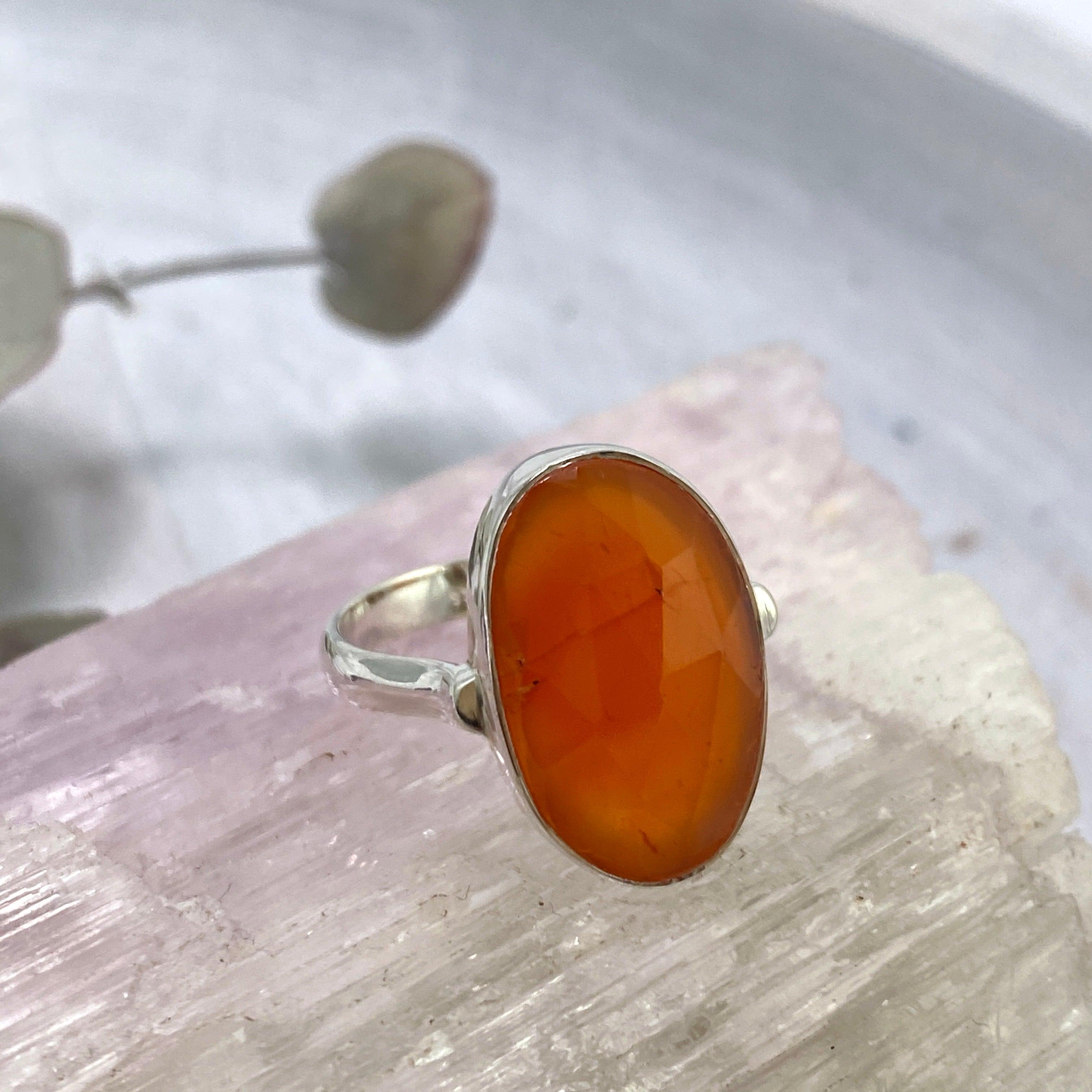 Natural Carnelian Oval Faceted Ring Size 9 - KRGJ2552 | Elegant Gemstone Jewelry for Women, Gift for Her, Wedding, Party & Everyday Wear