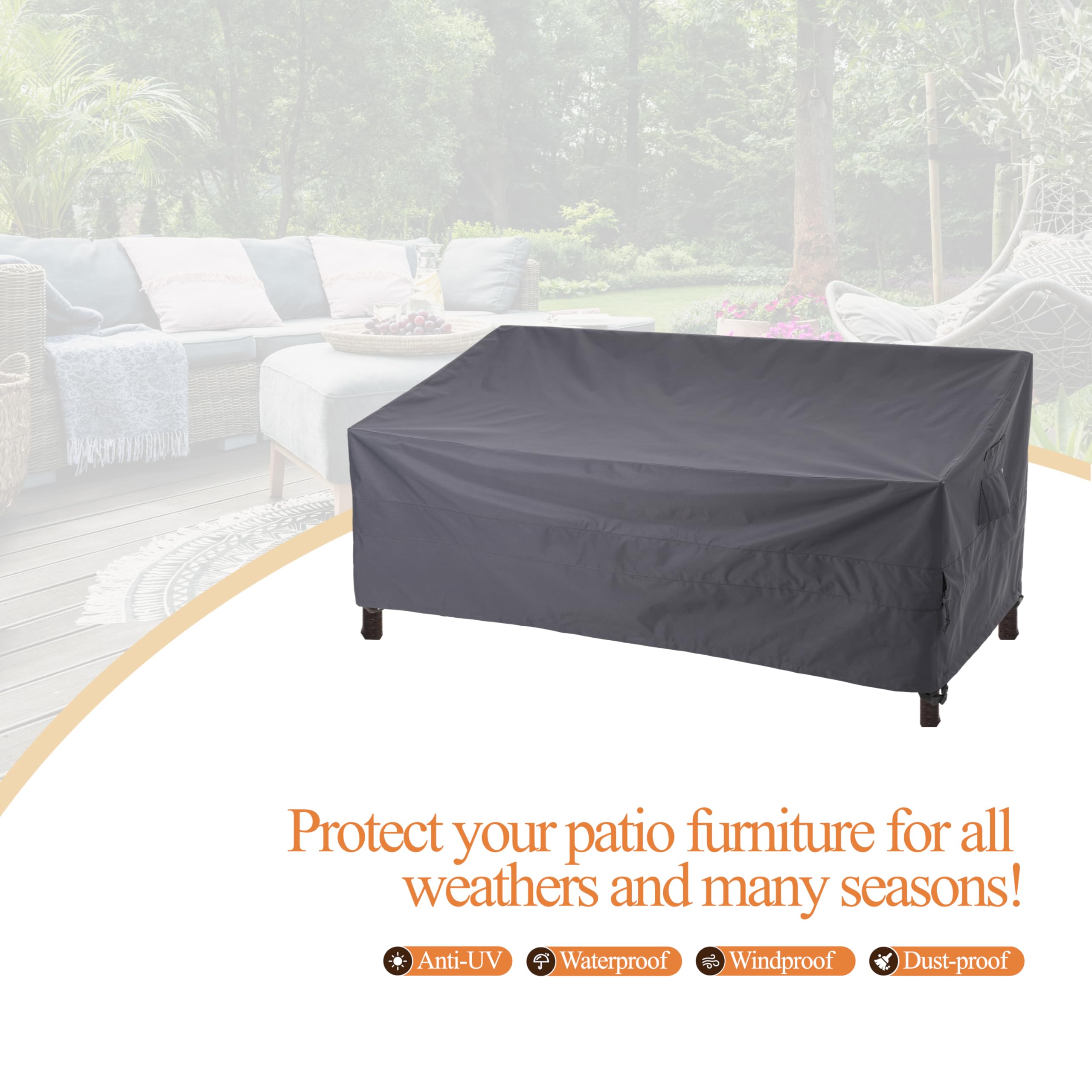 Heavy Duty 3-Seater Outdoor Sofa Cover - Waterproof & Wind Resistant Patio Couch Cover (87