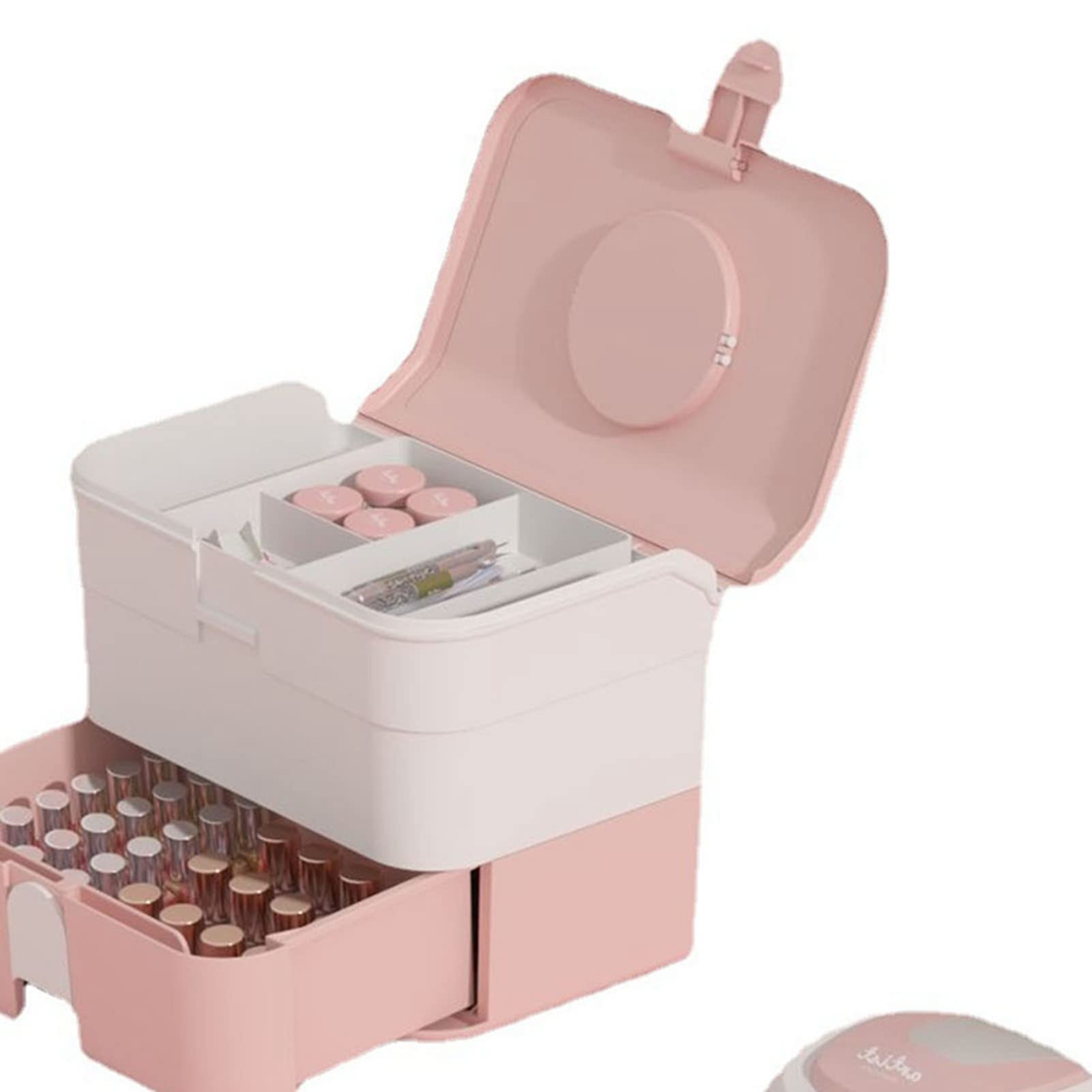 UBERSWEET® 2-Layer Lightweight Makeup Organizer with Carry Handle - Dustproof Cosmetic Storage Box for Nail Polish, Brushes & Beauty Tools | Portable Travel Makeup Case for Home, Salon & On-the-Go (Pink)