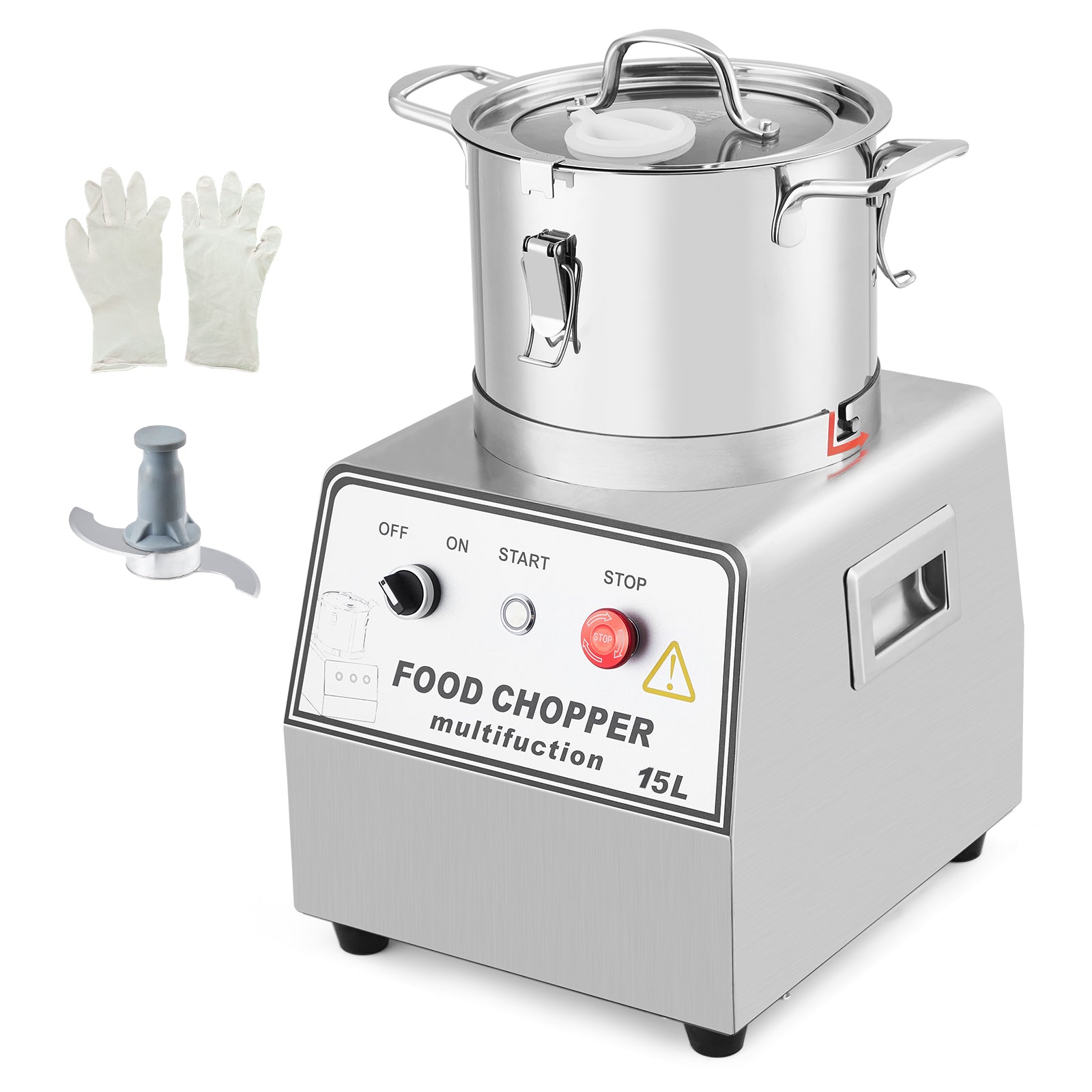 GARVEE 1400W Commercial Food Processor - 63 Cup Electric Vegetable Chopper & Meat Grinder with Stainless Steel Blades - Multi-Functional Kitchen Appliance for Slicing, Dicing, Grinding - Includes Gloves & Brush - 110V - Perfect for Restaurants, Catering & Home Cooking