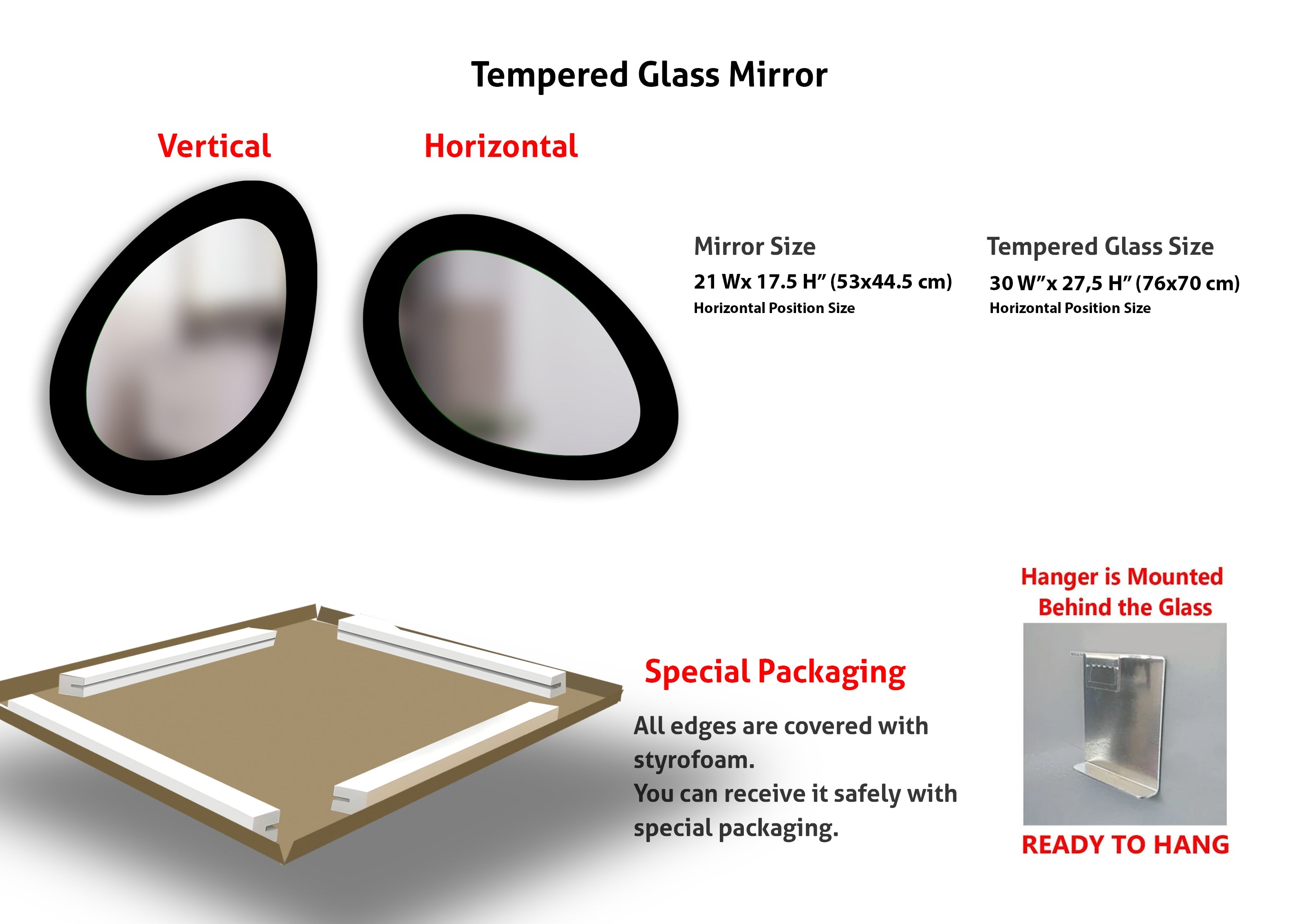 Blue Abstract Mirror - Asymmetrical Small Wall Mirror for Living Room, Bedroom & Bathroom Decor