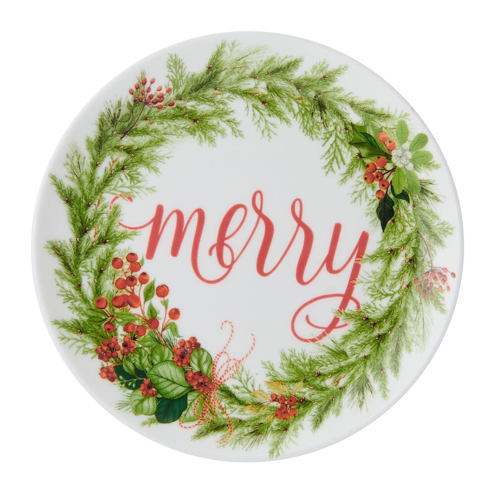 6-Piece Festive Appetizer Plate Set - Elegant Holiday Garland Design for Christmas Parties, Dinnerware & Entertaining