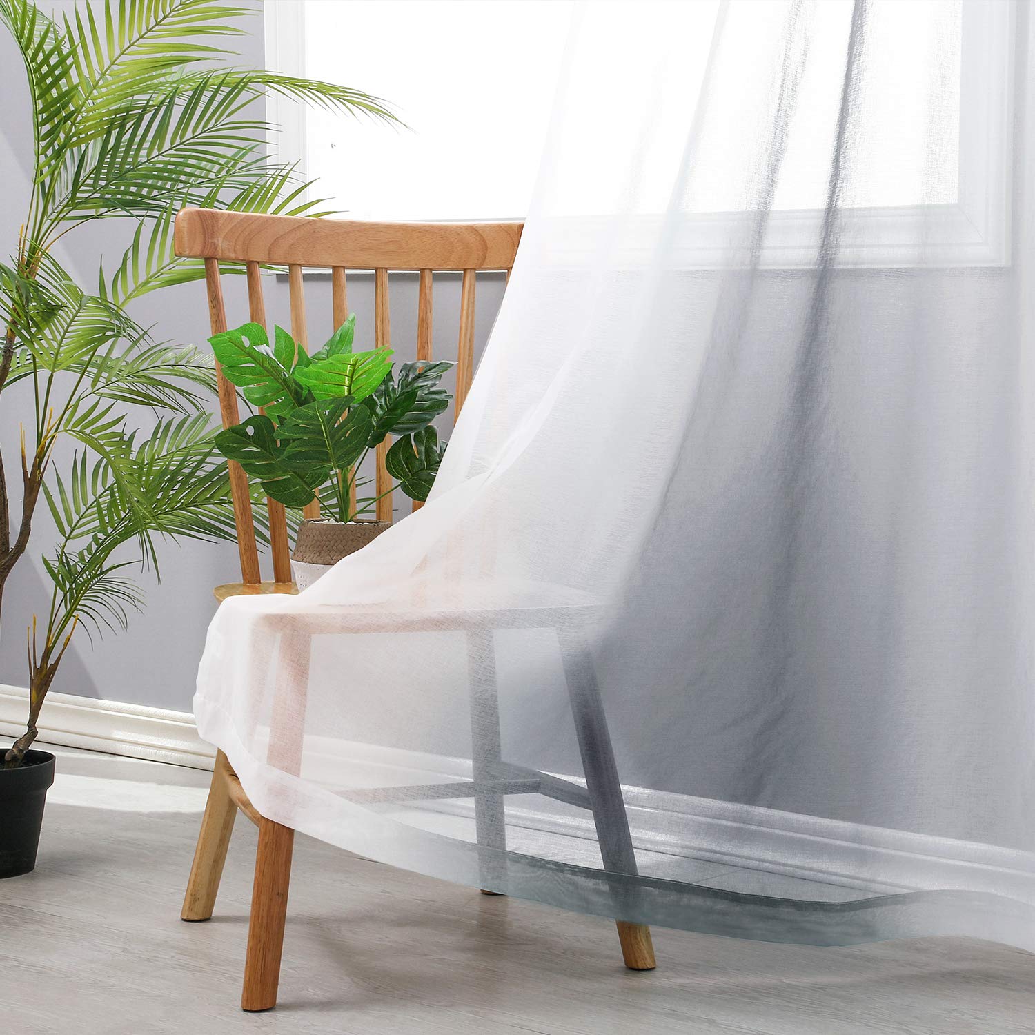 Ombre Sheer Curtains for Living Room & Bedroom - Set of 2 Faux Linen Voile Grommet Window Panels, 42 x 84 Inches, Grey Gradient - Perfect for Light Filtering & Privacy in Modern Homes