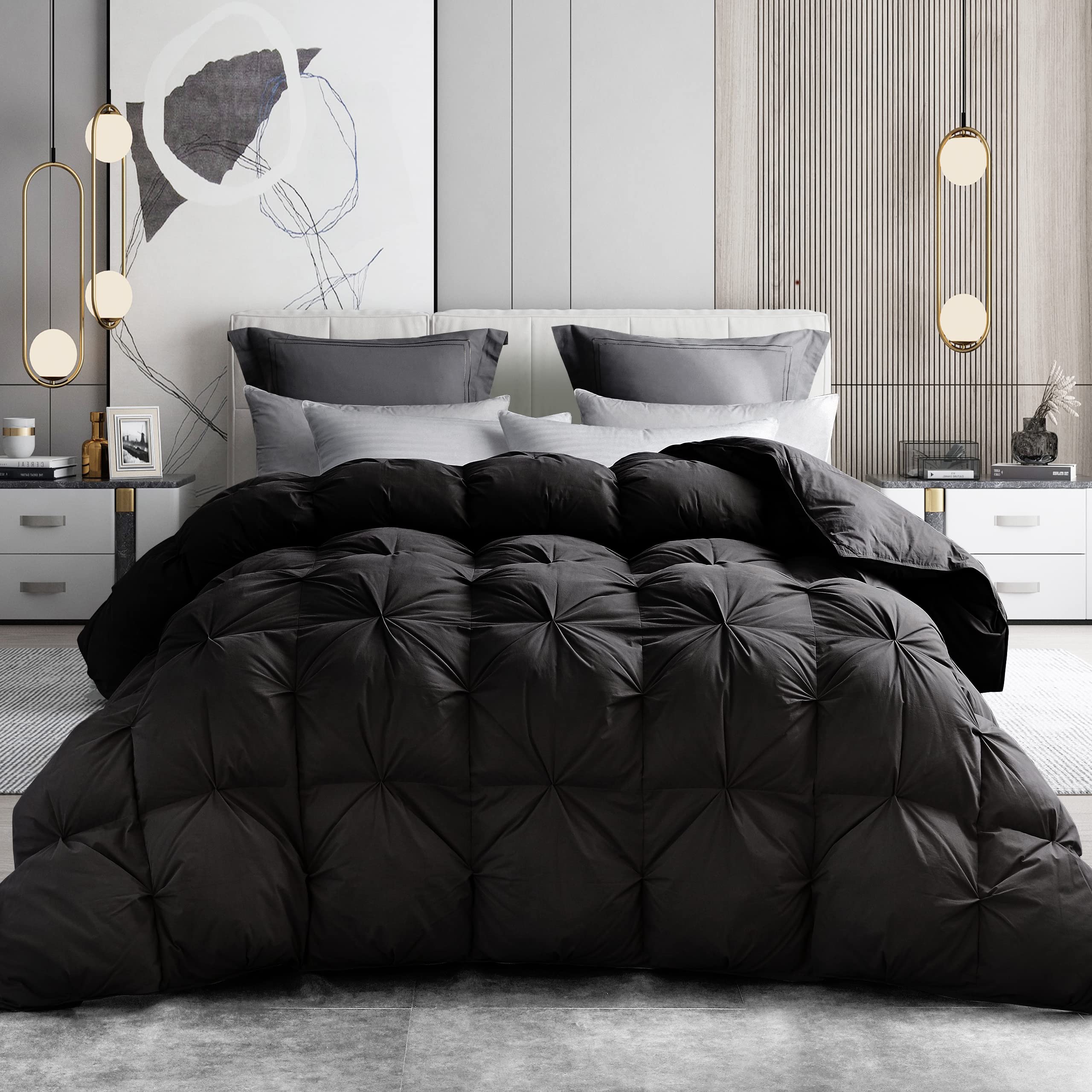 Alanzimo Twin/Twin XL Goose Feather Down Comforter - All Season Ultra Soft 100% Down-Proof Cover, Noiseless Warm Duvet Insert with Corner Tabs - Perfect for Bedroom, Guest Room & Dormitory Use