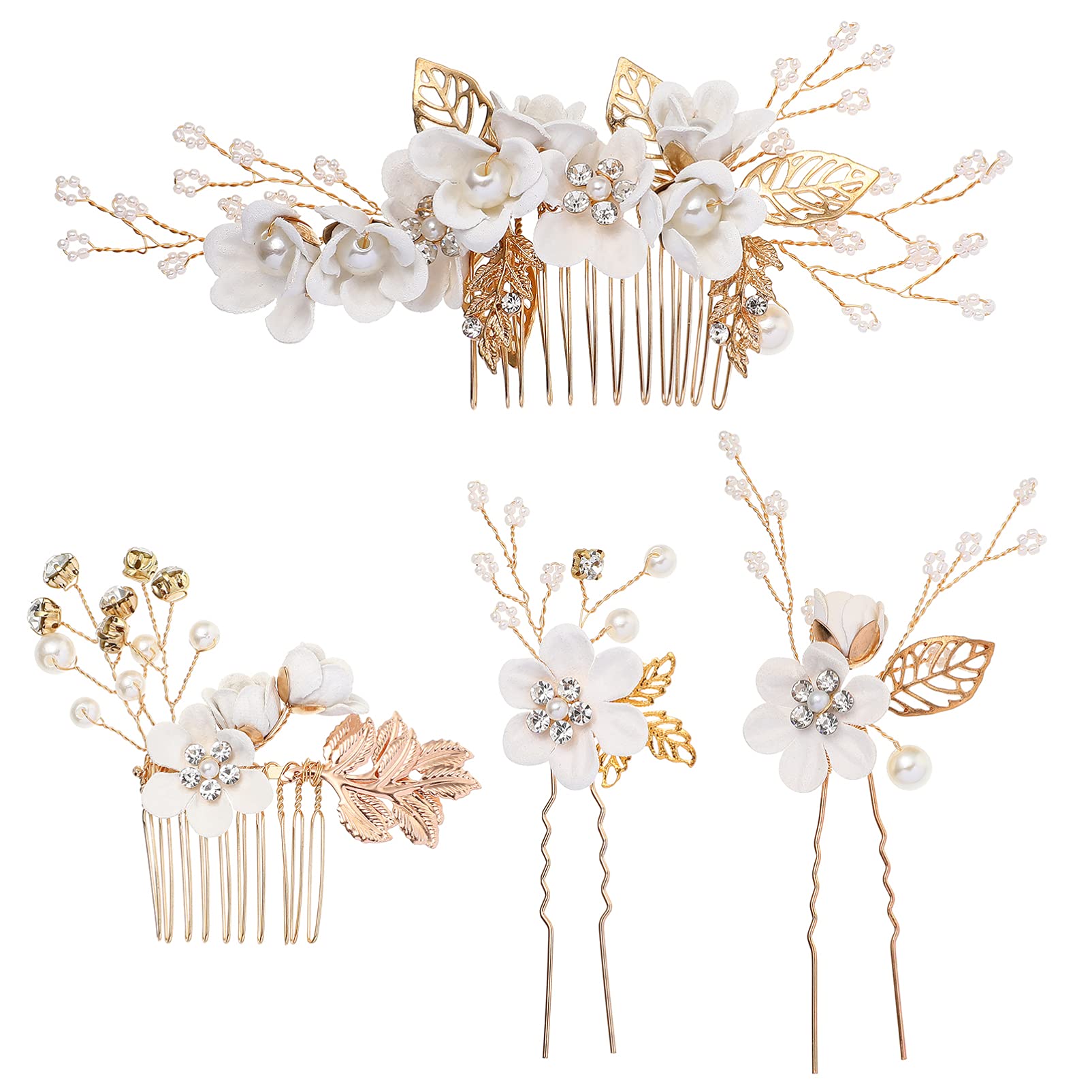 Toddmomy 4Pcs Wedding Hair Combs - Pearl Flower Rhinestone Bridal Hair Clips, Side Hairpins for Bride, Bridesmaids, Prom & Special Occasions