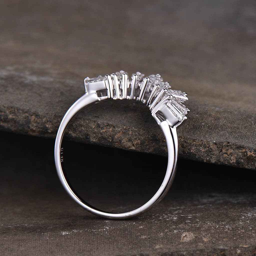 Exquisite Moissanite & Diamond Wedding Band for Women - Curved White Gold Stacking Ring, Half Eternity Design - Perfect for Bridal Jewelry, Anniversary Gifts & Stackable Ring Collections