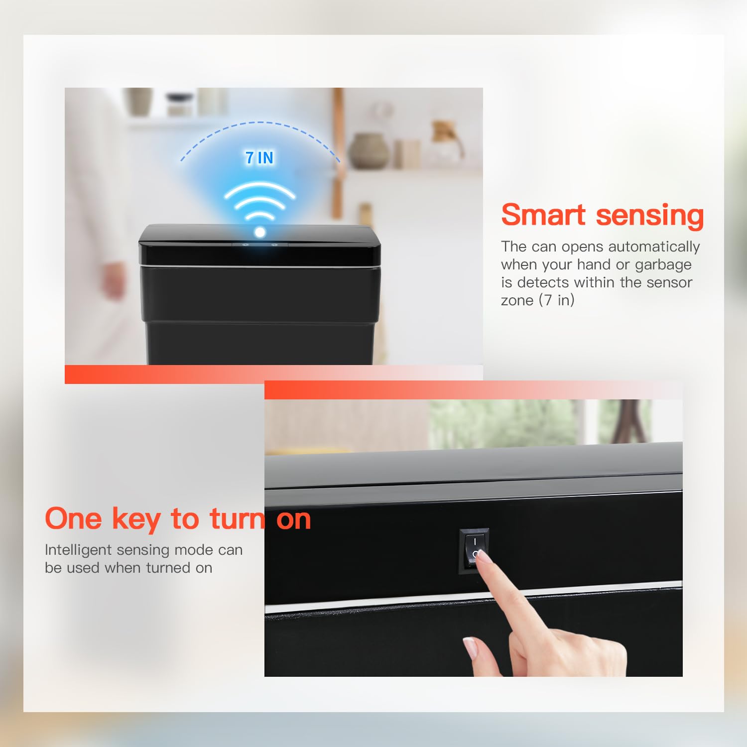 PayLessHere 13 Gallon 50L Automatic Motion Sensor Trash Can with Lid - Touch-Free Kitchen Trash Bin, Black (Perfect for Home, Office & Restaurant Use)