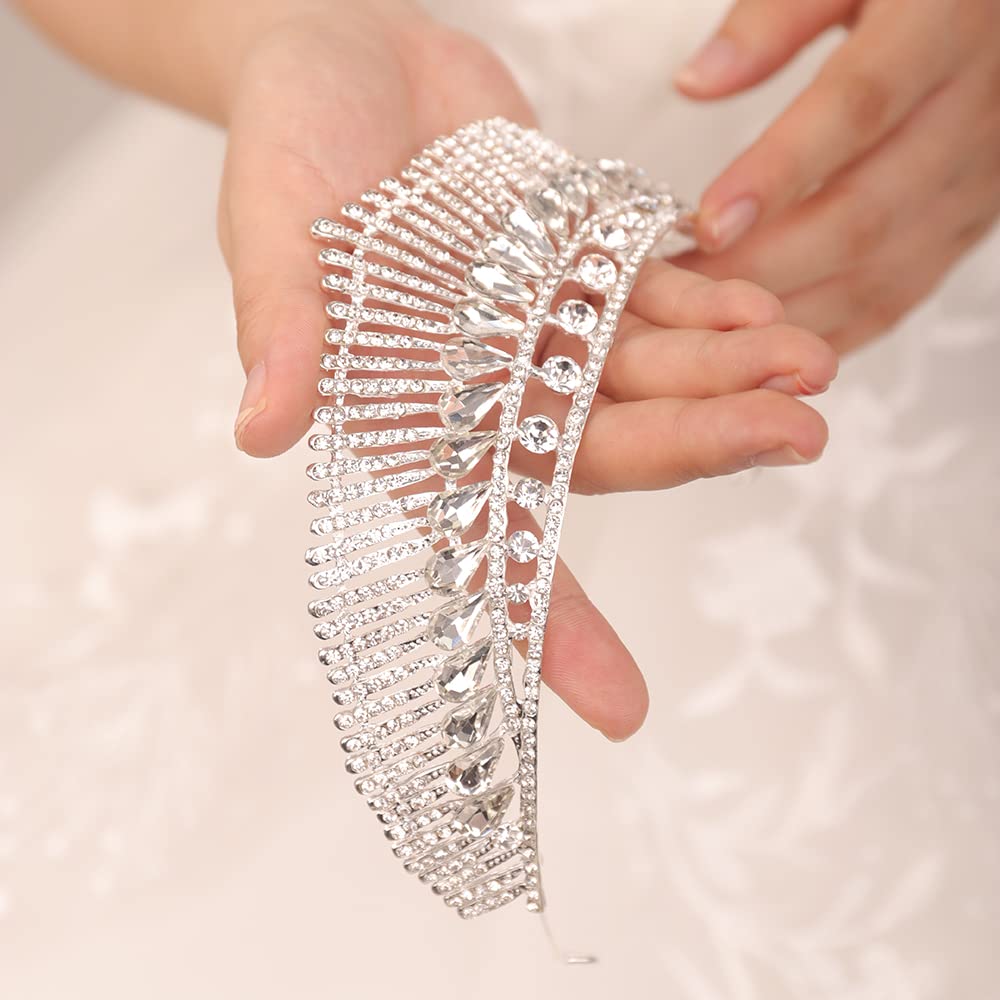 JWICOS Silver Tiara Queen Crown for Women - Elegant Bridal Wedding Headpiece, Crystal Princess Tiara for Girls, Rhinestone Hair Accessories for Birthday, Pageant, Prom, Quinceañera & Special Occasions (Silver)