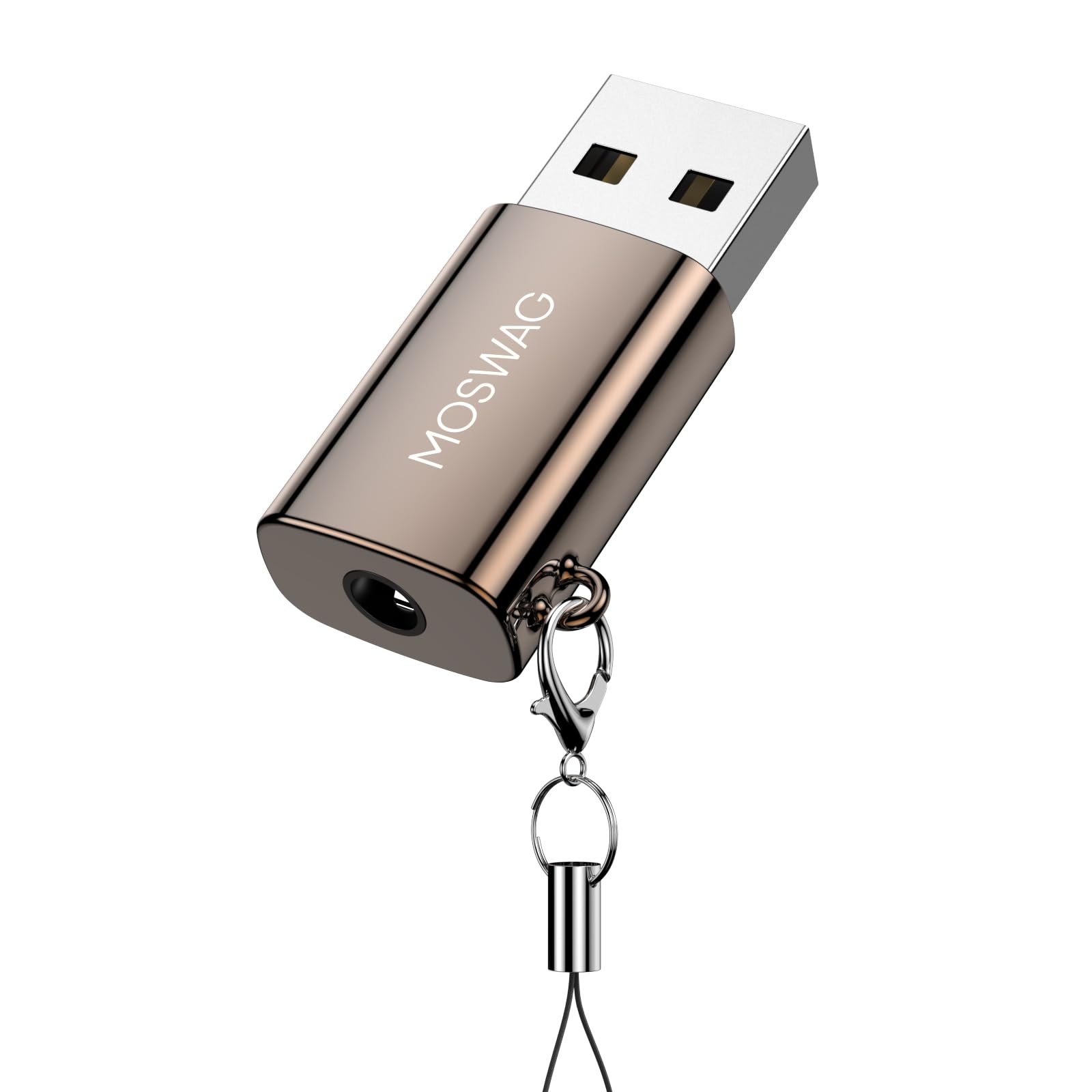 MOSWAG USB to 3.5mm Audio Jack Adapter - External Sound Card Converter for Headphones, PC, Laptop, Mac, Desktop, Linux & PS4 - Perfect for Gaming, Music Streaming & Video Conferencing