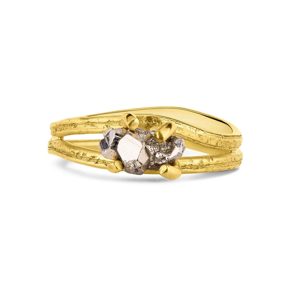 Fairtrade Gold Pyrite Crystal Nest Ring - 18K Gold Plated Ethical Jewelry for Women | Boho Chic Stackable Rings, Wedding Band, Gift for Her, Everyday Elegance