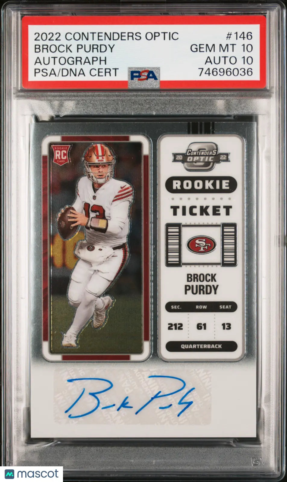 2022 Panini Contenders Optic Rookie Ticket Auto Brock Purdy PSA 10 #146 - NFL Football Trading Card for Collectors & Investors - Perfect for Display, Gifts, and Sports Memorabilia Collections