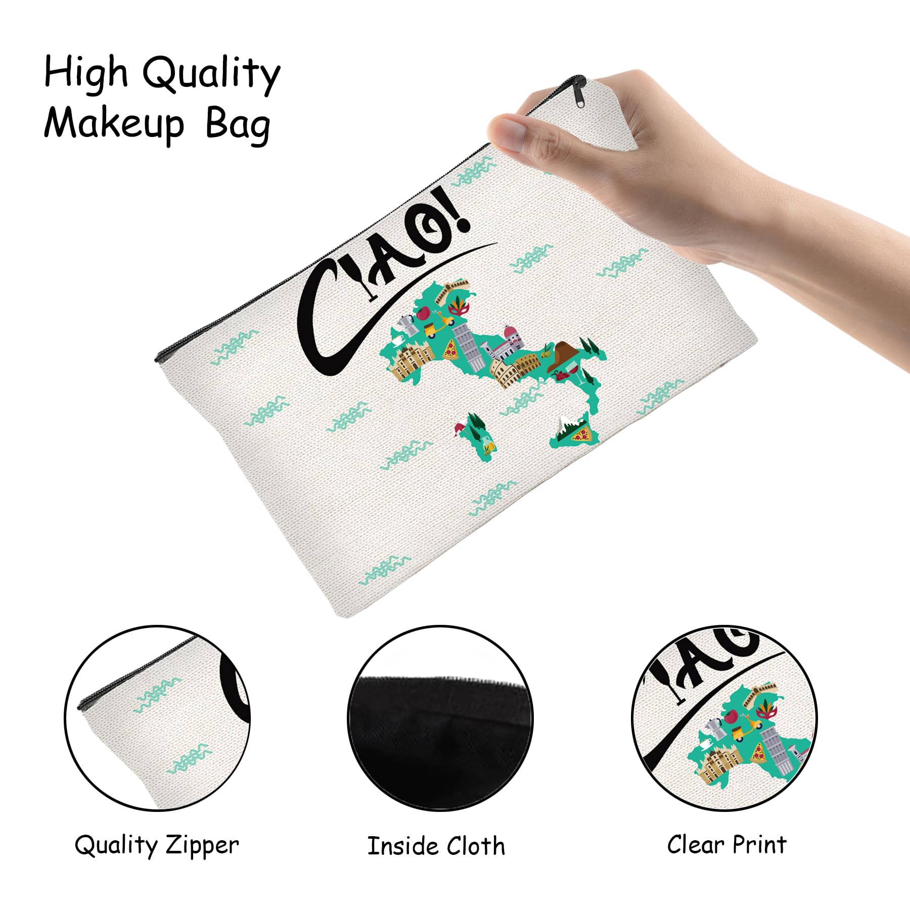 Italy Themed Makeup Bag for Women - Italian Travel Cosmetic Pouch with Zipper, Perfect Gift for Italy Lovers & Travel Essentials - Great for Vacation, Business Trips & Daily Use