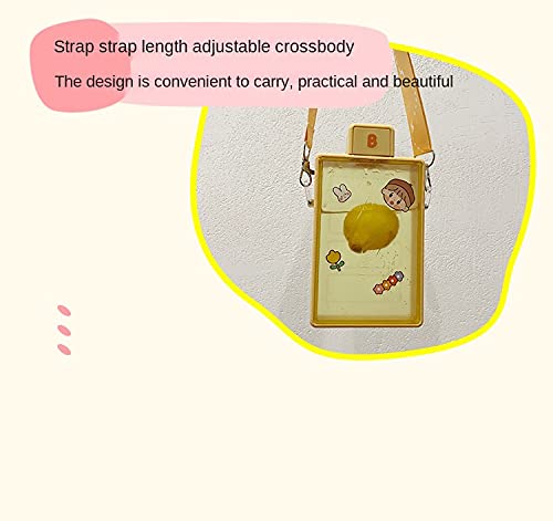 Cute Square Flat Insulated Water Bottle with Strap & Lanyard - 450ml Yellow - Perfect for Sports, Gym, Hiking & Outdoor Activities
