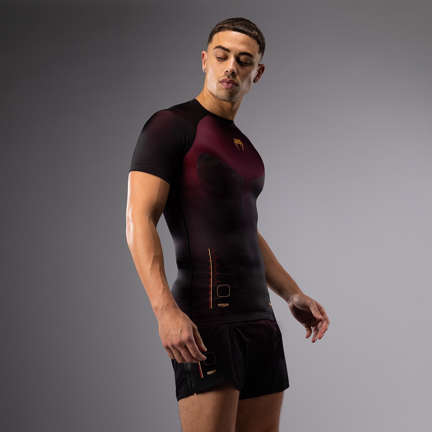 Venum Tactical XT Short Sleeve Rashguard for MMA & BJJ Training - Moisture Wicking & Compression Fit (Black/Burgundy/Gold) - Perfect for Grappling, Martial Arts & Combat Sports