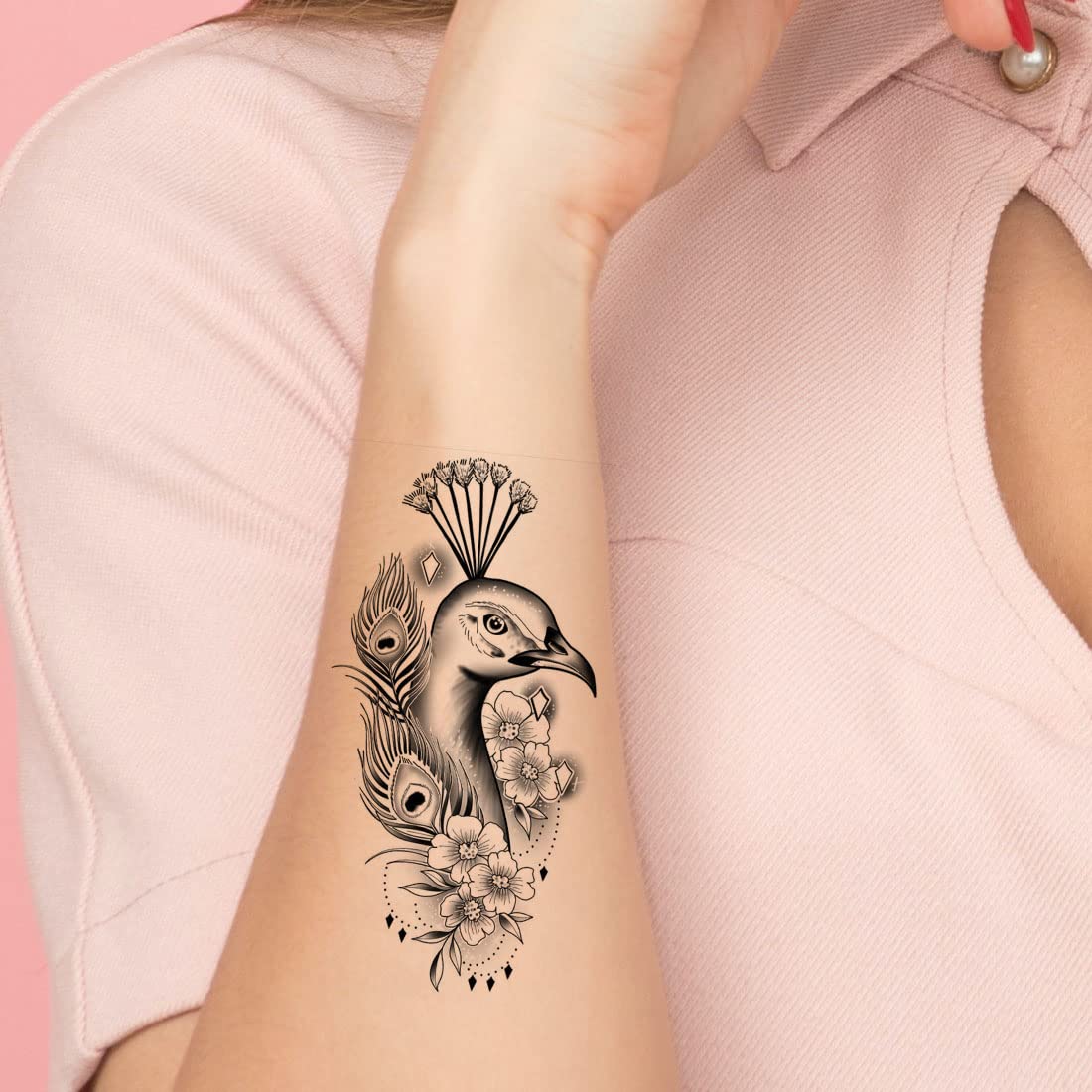 Peacock Feather Temporary Tattoos for Men & Women - Waterproof Fake Body Art for Parties, Festivals & Costume Events