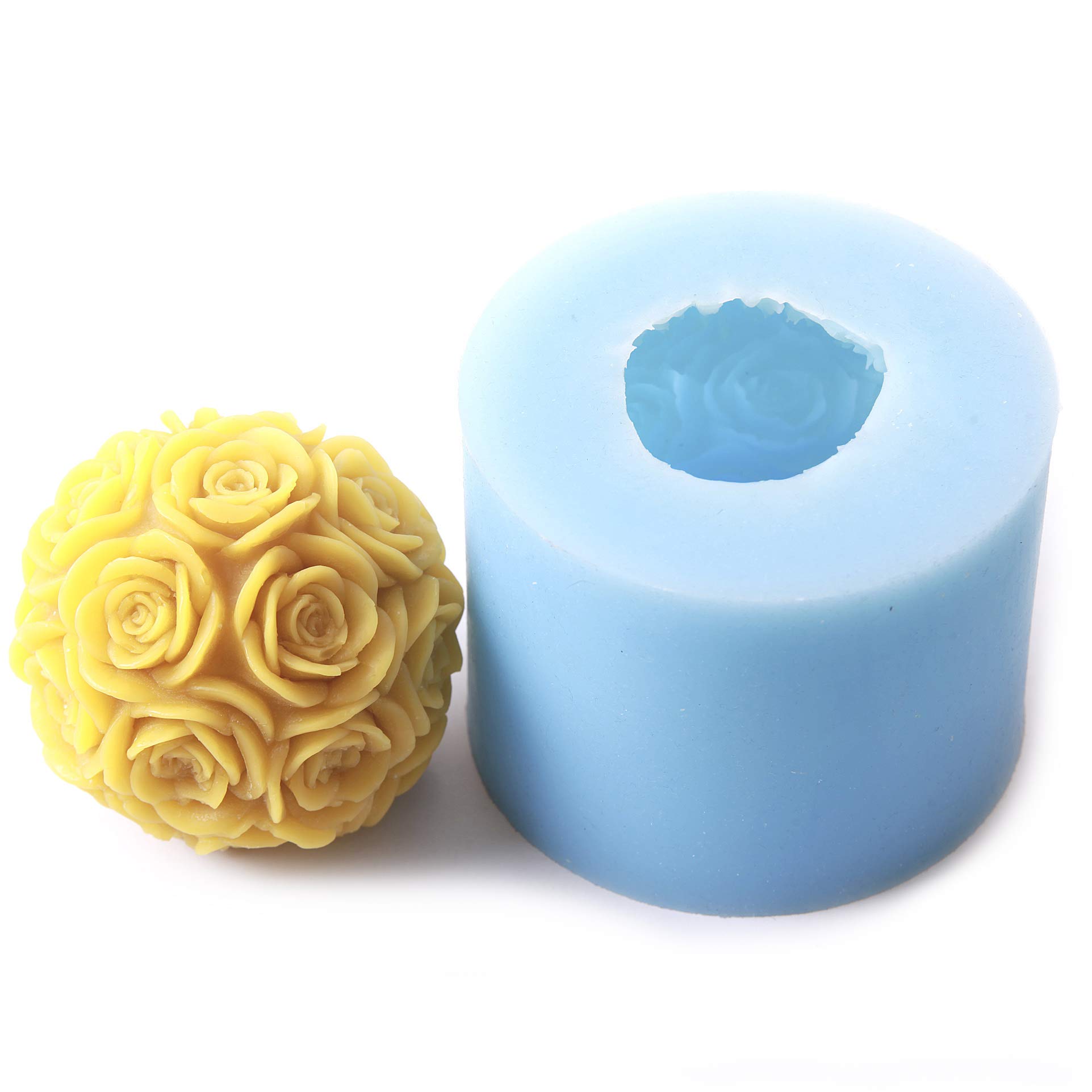 Premium Silicone Rose Orb Mold 4.3 x 3.5 x 3.5 Inch for DIY Candles, Soaps, Resin Crafts - Perfect for Wedding Decor, Bath Bombs & Home Fragrance Projects
