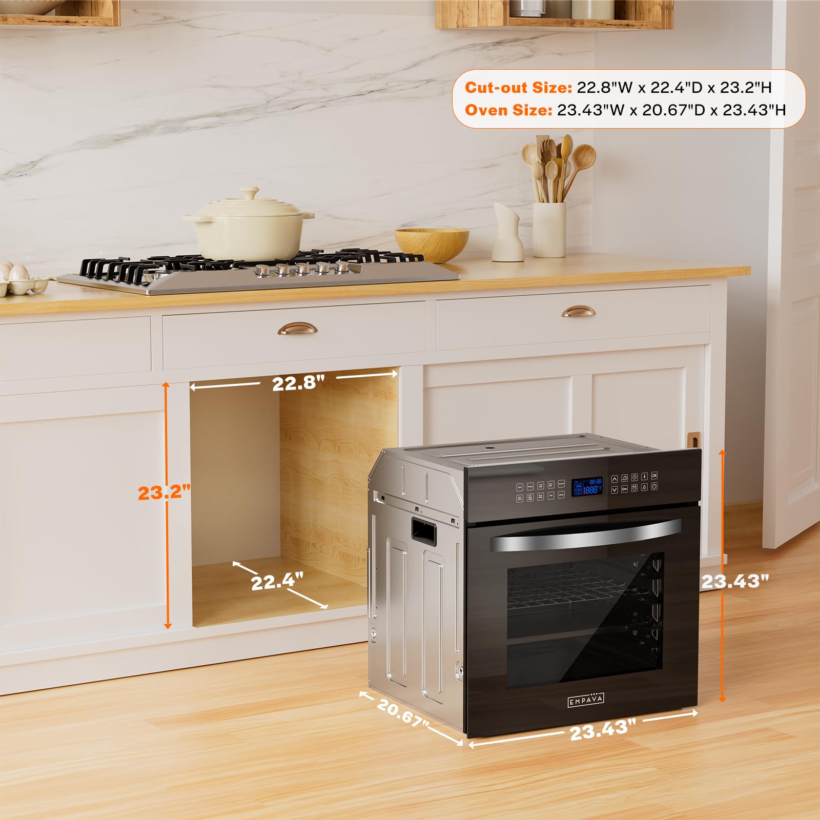 Empava 24 Inch Built-in Electric Single Wall Oven - 10 Cooking Functions, Convection System with Touch Screen Control, 360° Rotisserie - Perfect for Baking, Roasting & Entertaining in Modern Kitchens