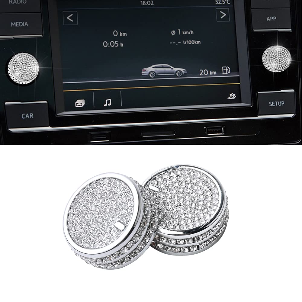 Volkswagen Jetta GLI/Tiguan S/Golf/Atlas/Taos Interior Volume Switch Knob Covers - 2 Pack Bling Car Accessories | Enhance Your VW's Interior Style & Easy Control Upgrade for Daily Driving & Road Trips