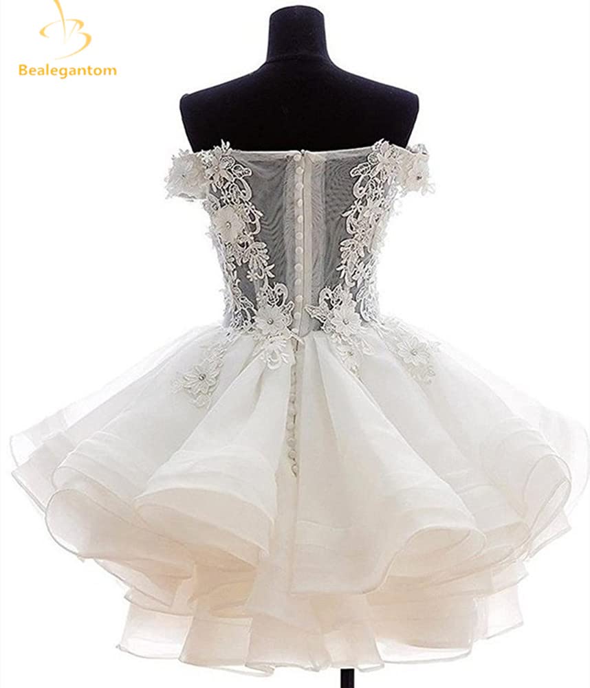 Origine Lei Women's Off Shoulder Tulle Beaded Homecoming Dress - Applique Formal Short Prom Gown for Party, Dance & Special Occasions