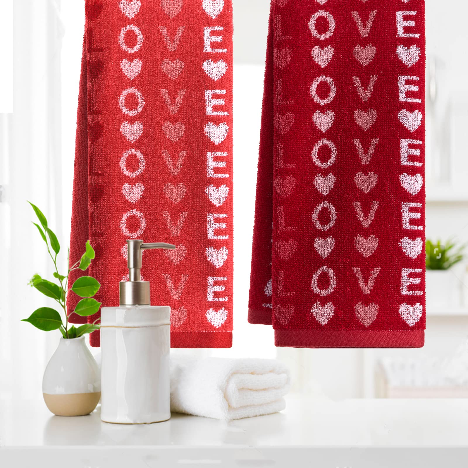 VOOVA & MOVAS 4-Pack Cotton Hand Towels Set - 16x25 Inches Soft Bath Towels for Kitchen & Bathroom - Decorative Jacquard Love Design Gift Set - Perfect for Guest Bathrooms, Spa Days & Housewarming Gifts