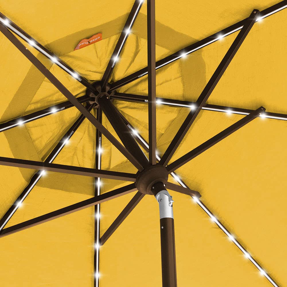 EliteShade USA 10-Year Fade-Resistant 9ft Solar LED Patio Umbrella with 80 Lights - Outdoor Market Umbrella with Ventilation & Sunflower Yellow Design - Perfect for Backyard, Poolside, and Restaurant Outdoor Dining