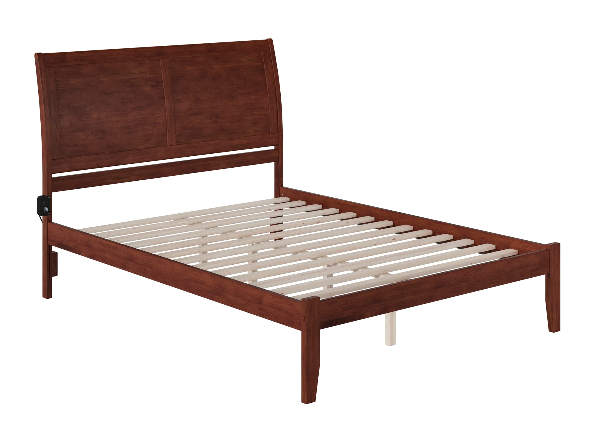 AFI Portland Queen Platform Bed with USB Charger - Walnut Wood Modern Bed Frame for Bedroom, Guest Room, or Studio Apartment