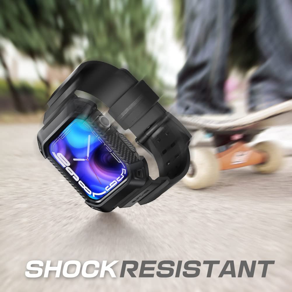 Apple Watch Unicorn Beetle PRO Rugged Protective Case with Wristband for 44mm/45mm Series - Black | Shockproof & Waterproof Design for Outdoor Sports, Hiking & Active Lifestyle