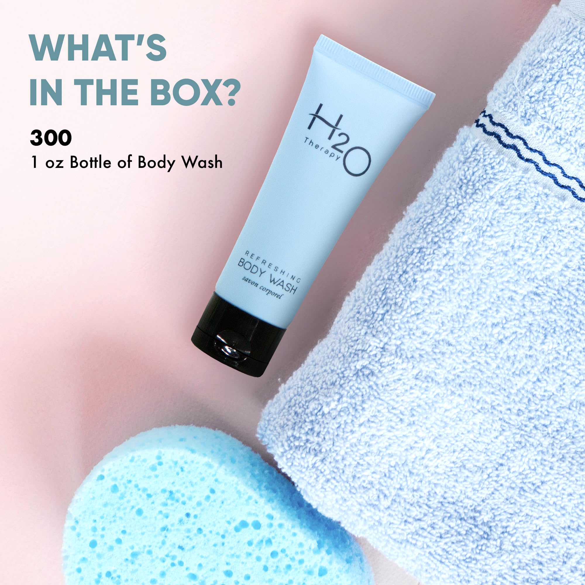 H2O Therapy Body Wash Soap - Travel Size 1 oz (Pack of 300) - Perfect for Hotels, Hospitality & On-The-Go Use