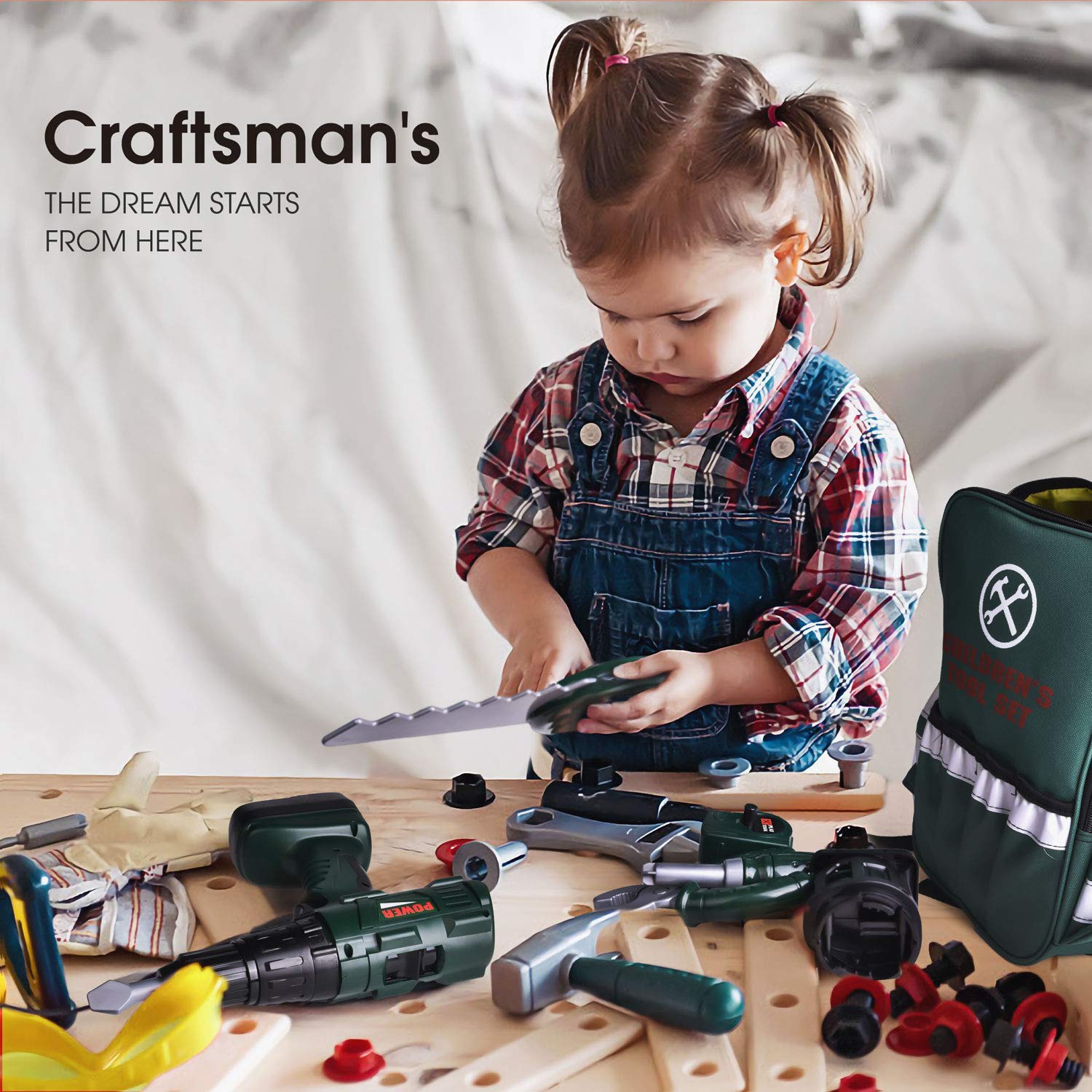 35PCS Kids Tool Set with Electronic Cordless Drill - Pretend Play Toy Tool Kit & Sturdy Tool Bag - Perfect for DIY Pretend Play, Construction Role Play & Early STEM Learning