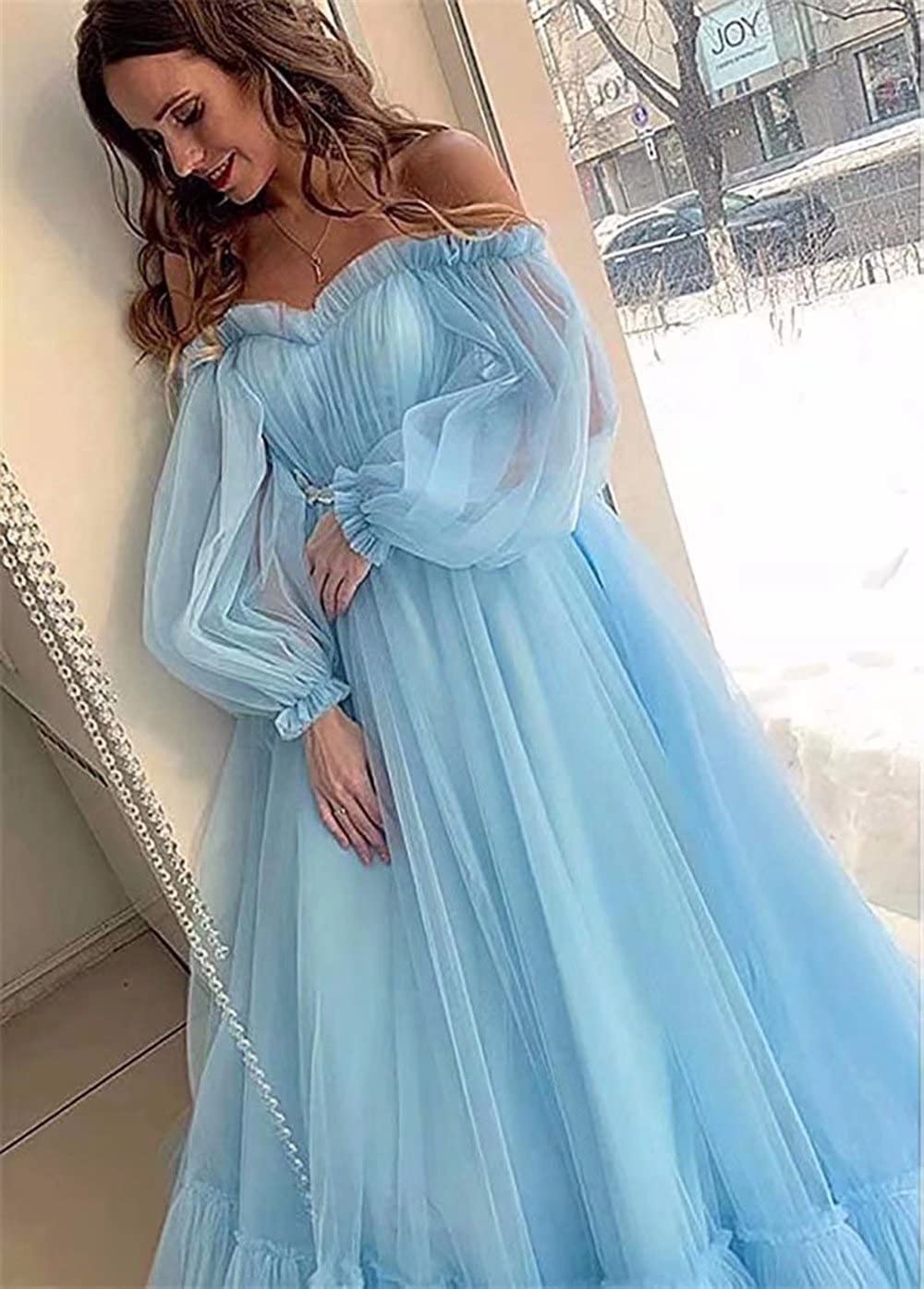 Asulla Long Puffy Sleeve Tulle Prom Dress - Off Shoulder Vintage Evening Gown for Women | Wedding, Party, Homecoming, Quinceañera, Formal Events