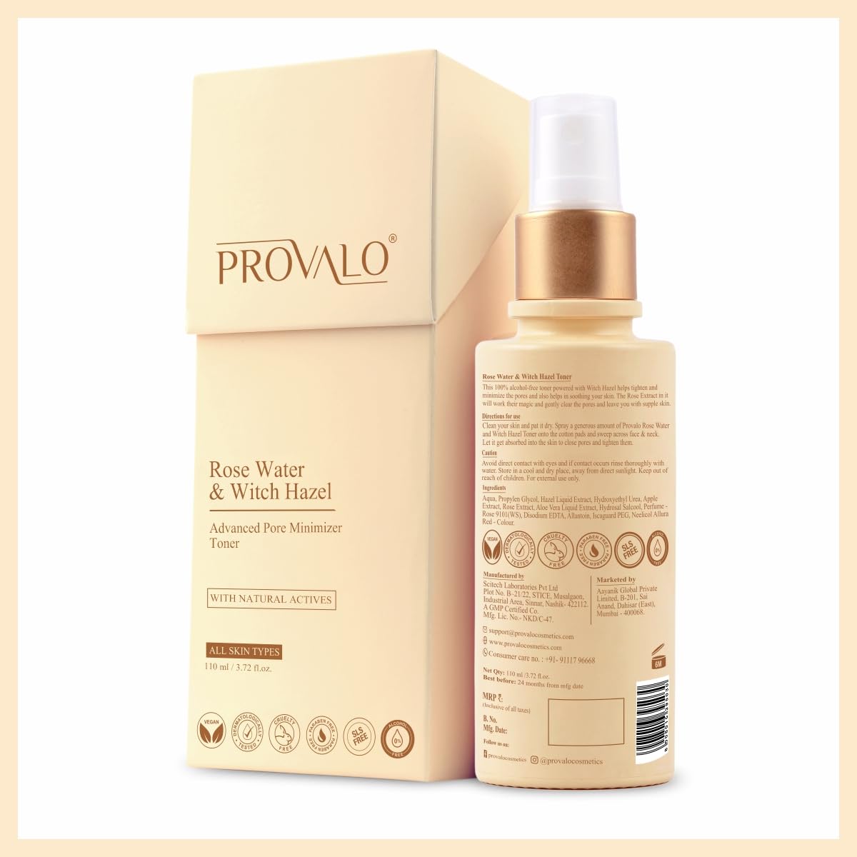 Provalo Alcohol-Free Rose Water & Witch Hazel Face Toner for Glowing Skin - Tightens Pores & Hydrates Dry, Oily & Acne-Prone Skin - 110ml | Suitable for Men & Women | Perfect for Daily Skincare Routine & Post-Shave Soothing