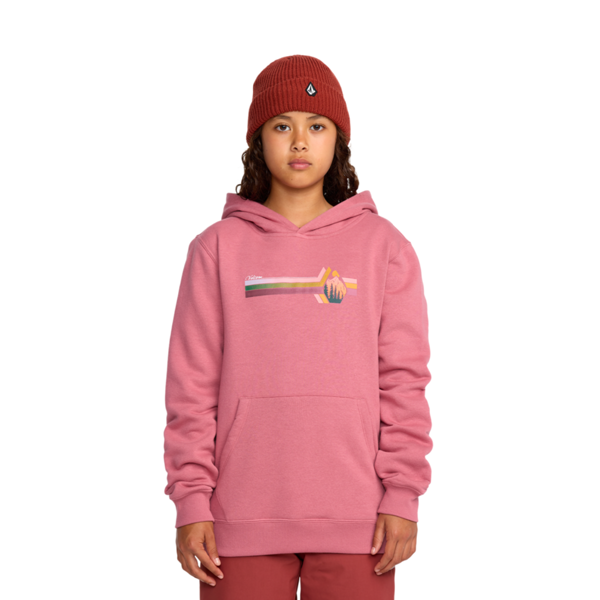 Volcom Youth Essential Hoodie 2026 - Soft Cotton Pullover Hooded Sweatshirt for Boys & Girls | Perfect for School, Sports & Casual Wear (Mesa Rose Color)
