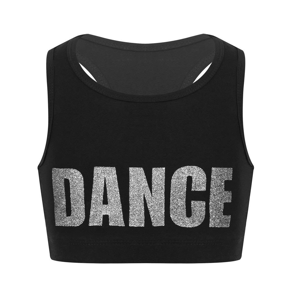 Moily Girls Shiny Dance Sports Bra Top - Racerback Crop Tank Tee for Gymnastics, Dance, Gym & Workout - Perfect for Ballet, Cheerleading, Yoga & Active Play