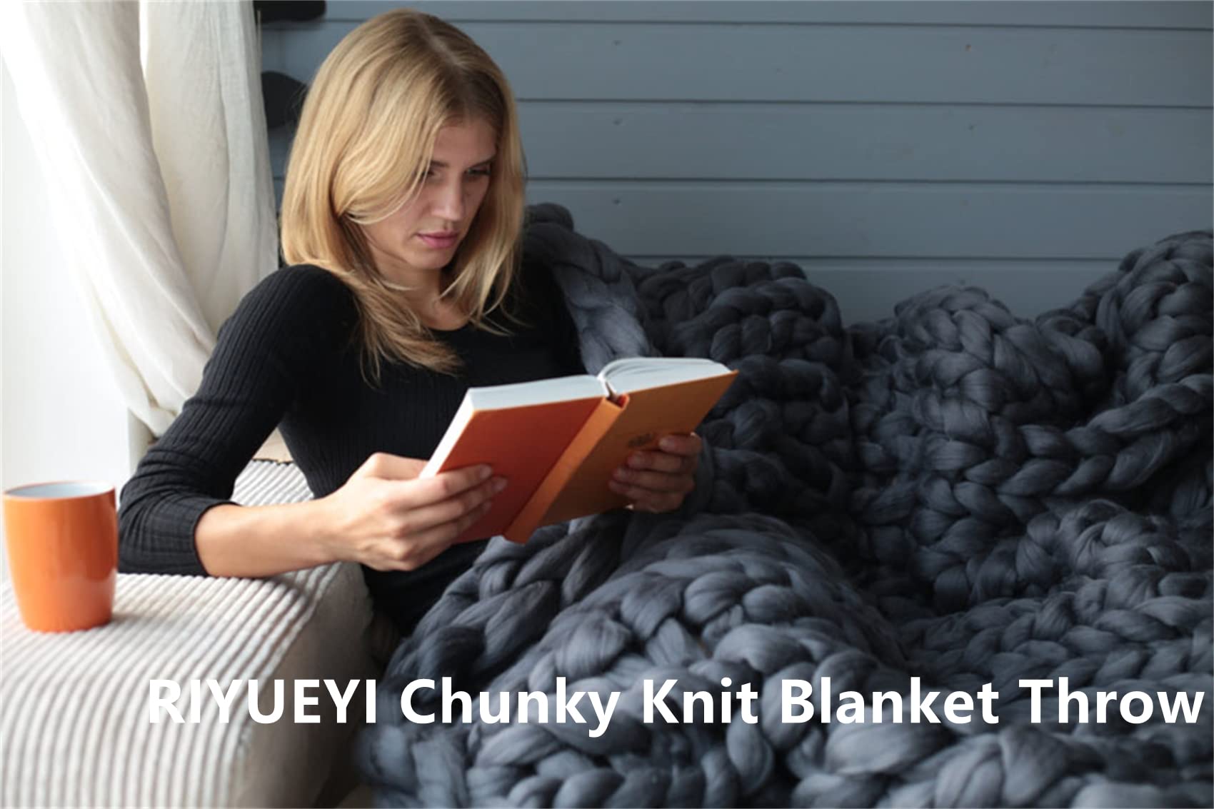 Chunky Knit Throw Blanket - Oversized Cable Knit Chenille Blanket 70x78 Inches (180x200cm) - Soft Hand Knotted Braided Blanket for Sofa, Bed, Couch - Cozy Gray Blanket for Winter, Living Room, Home Decor