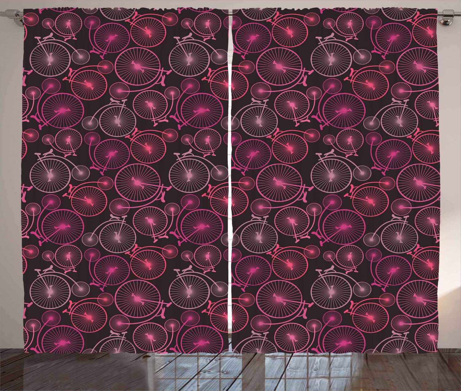 Ambesonne Vintage Bicycle Print Curtains - Pink Abstract Retro Cycling Design, 2 Panel Set 108x96 Inch, Blackout Window Drapes for Living Room & Bedroom | Perfect for Cycling Enthusiasts & Retro Home Decor
