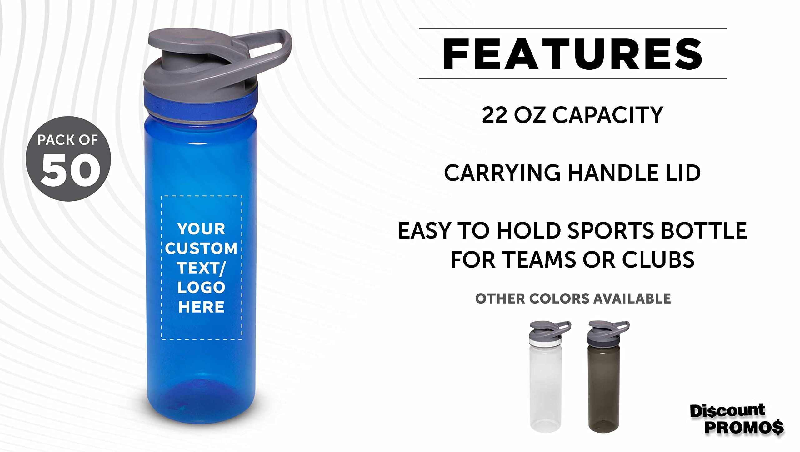 Custom Sports Water Bottles 22oz (Set of 50) - Personalized Bulk Pack - Reusable & Leakproof with Lids - Blue - Perfect for Team Sports, Gym, Schools & Corporate Events