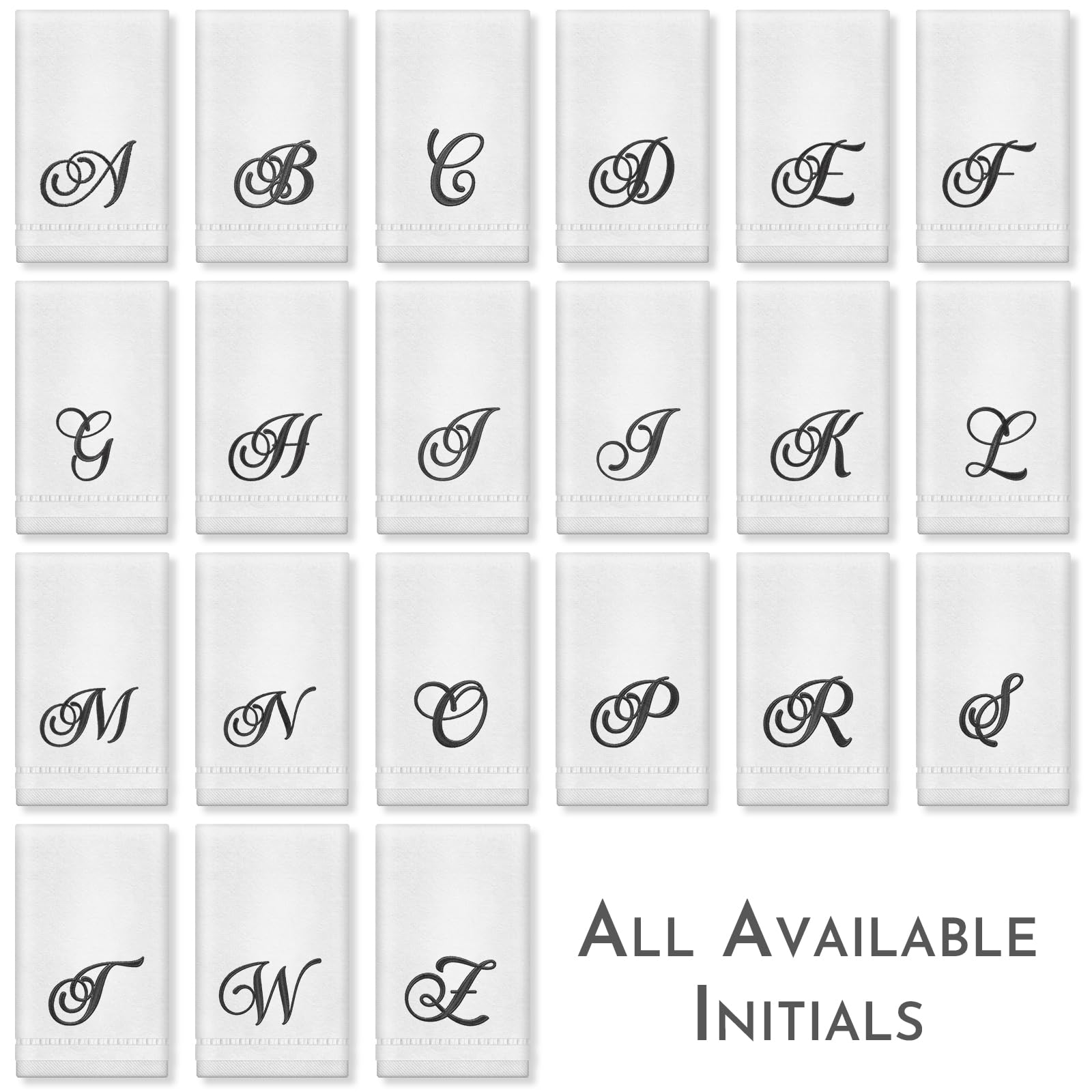 KLL Monogrammed Hand Towels Set - 100% Cotton Embroidered Bathroom Towels (11x18 Inches) - Personalized Letter Towels for Guest Bath, Powder Room & Spa - White, Initial F, Set of 2