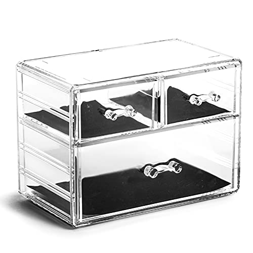BINO 3 Drawer Makeup Organizer - Clear Acrylic Cosmetic Storage Box for Vanity | THE MANHATTAN SERIES | Central Park Design | Perfect for Bedroom, Bathroom & Travel | Makeup Case with Dividers for Lipsticks, Brushes & Skincare Products
