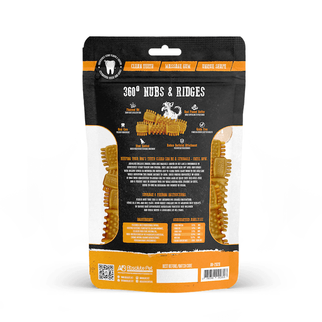 Absolute Holistic Petite Dental Dog Chews - Peanut Butter Flavor | Natural Teeth Cleaning Treats for Small Dogs | Perfect for Training, Teething & Oral Health Care