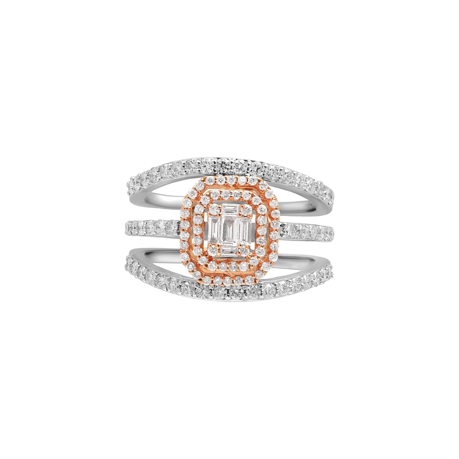 18K White Gold and Rose Gold Mixed Diamond Statement Ring for Women | Elegant Two-Tone Wedding, Anniversary, or Gift Jewelry | Perfect for Special Occasions & Everyday Wear