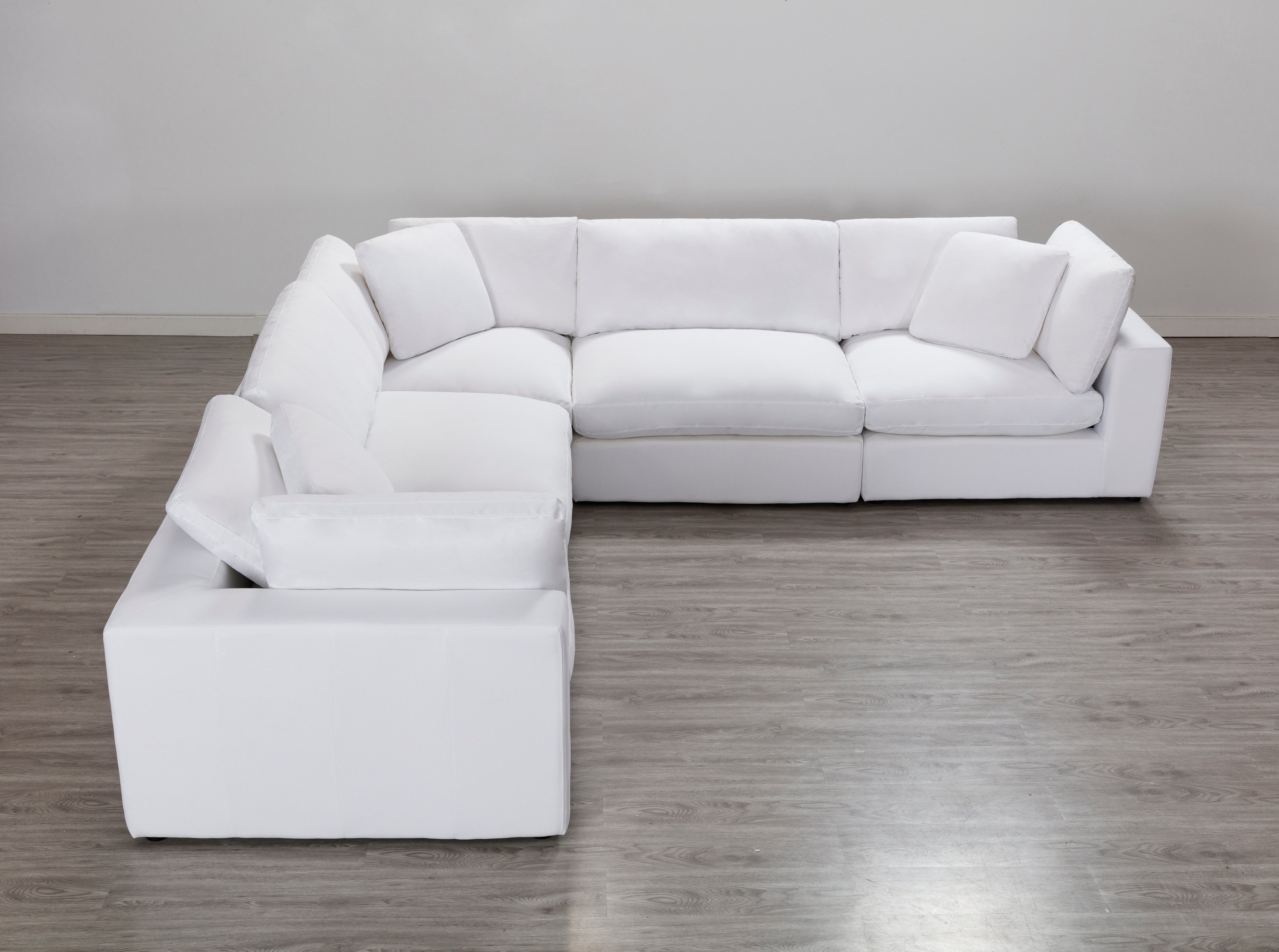 Rivas Contemporary Feather Fill 6-Piece Modular L-Shaped Sectional Sofa with Ottoman in White - Perfect for Living Room, Lounge & Family Room Decor