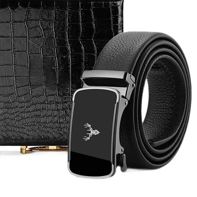 **Men's Automatic Buckle Belt - Genuine Leather & Fashion Denim - Adjustable Waist Strap for Casual & Business Wear**    *(Perfect for Jeans, Office Attire, and Everyday Use - Durable & Stylish Accessory for Men)*