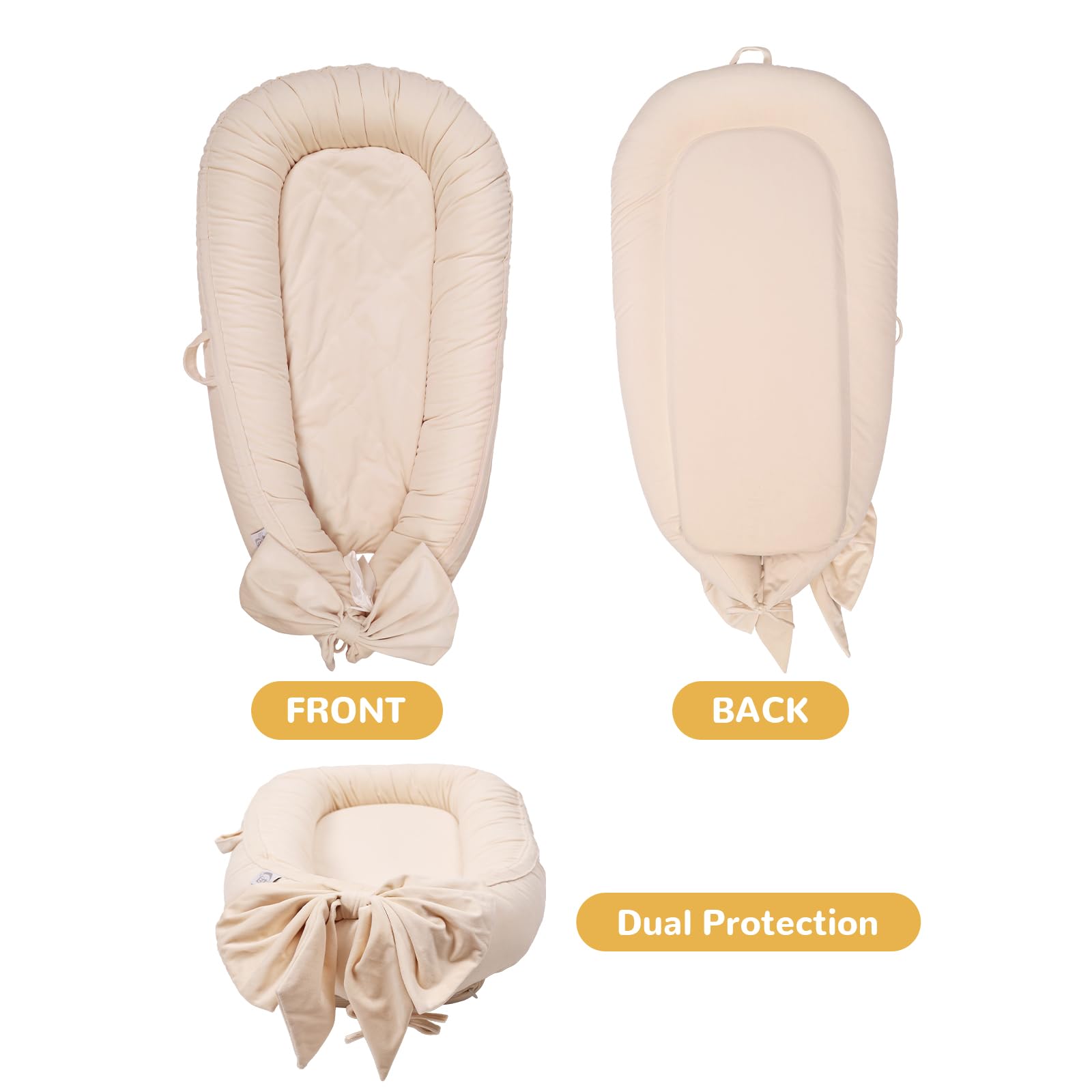 EAQ Organic Cotton Baby Lounger & Snuggle Me Lounger - Breathable Portable Baby Nest Pillow for Safe Co-Sleeping, Nursery, Travel & Playtime | Soft Infant Bassinet for Newborns, Toddlers & On-the-Go Parents