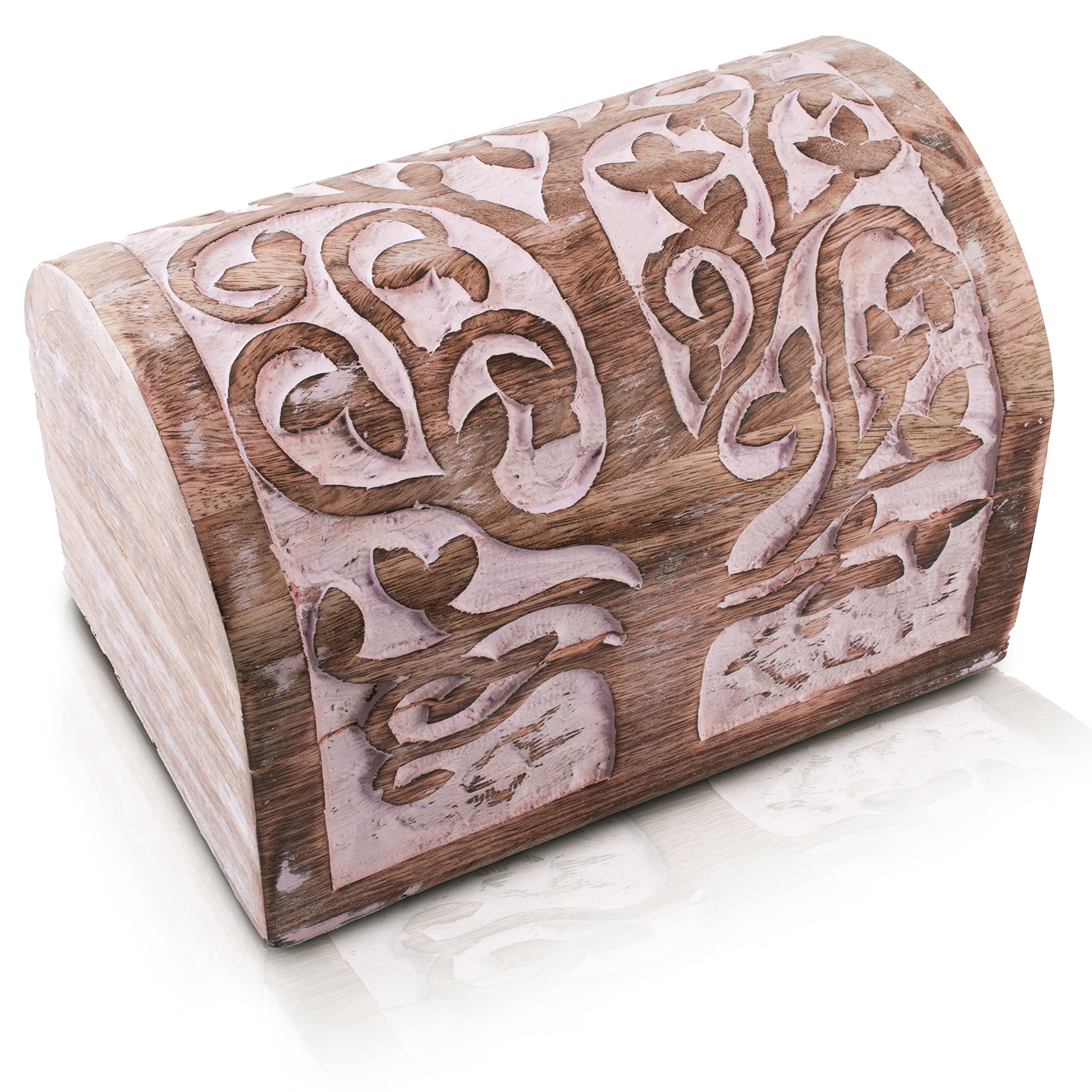 Handmade Wooden Jewelry Box with Tree of Life Carving - Pink Decorative Jewelry Organizer, Keepsake Box & Watch Storage for Women | Perfect Birthday Gift, Anniversary Present & Home Decor Accessory | Great for Organizing Rings, Necklaces, Bracelets & Valuables