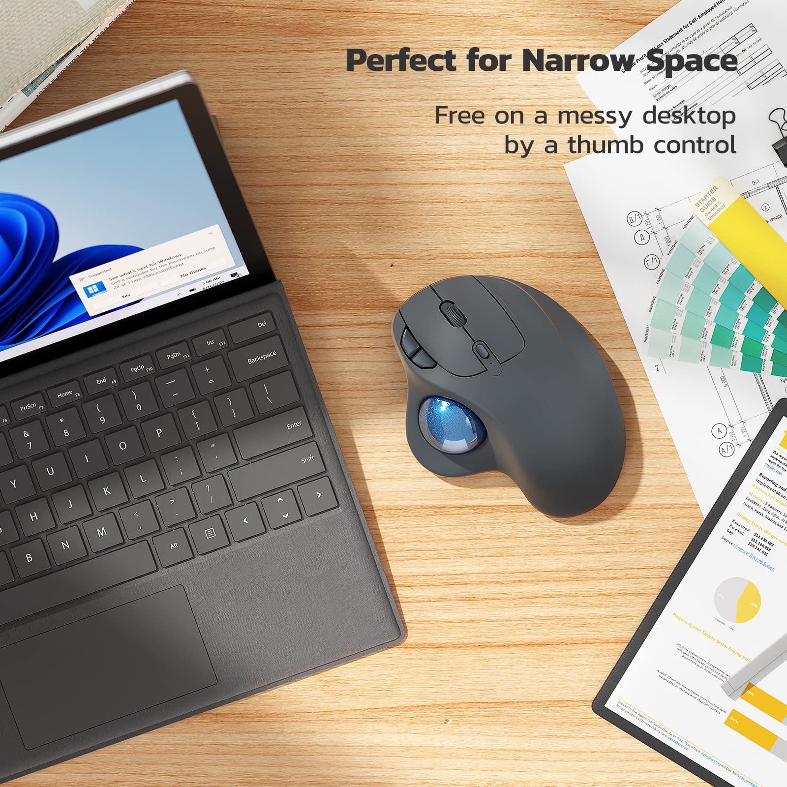 Nulea M501 Wireless Ergonomic Trackball Mouse - Rechargeable, Thumb Control, Smooth Tracking, Bluetooth & USB, PC/Mac/Laptop Compatible - Perfect for Office Work, Gaming & Graphic Design