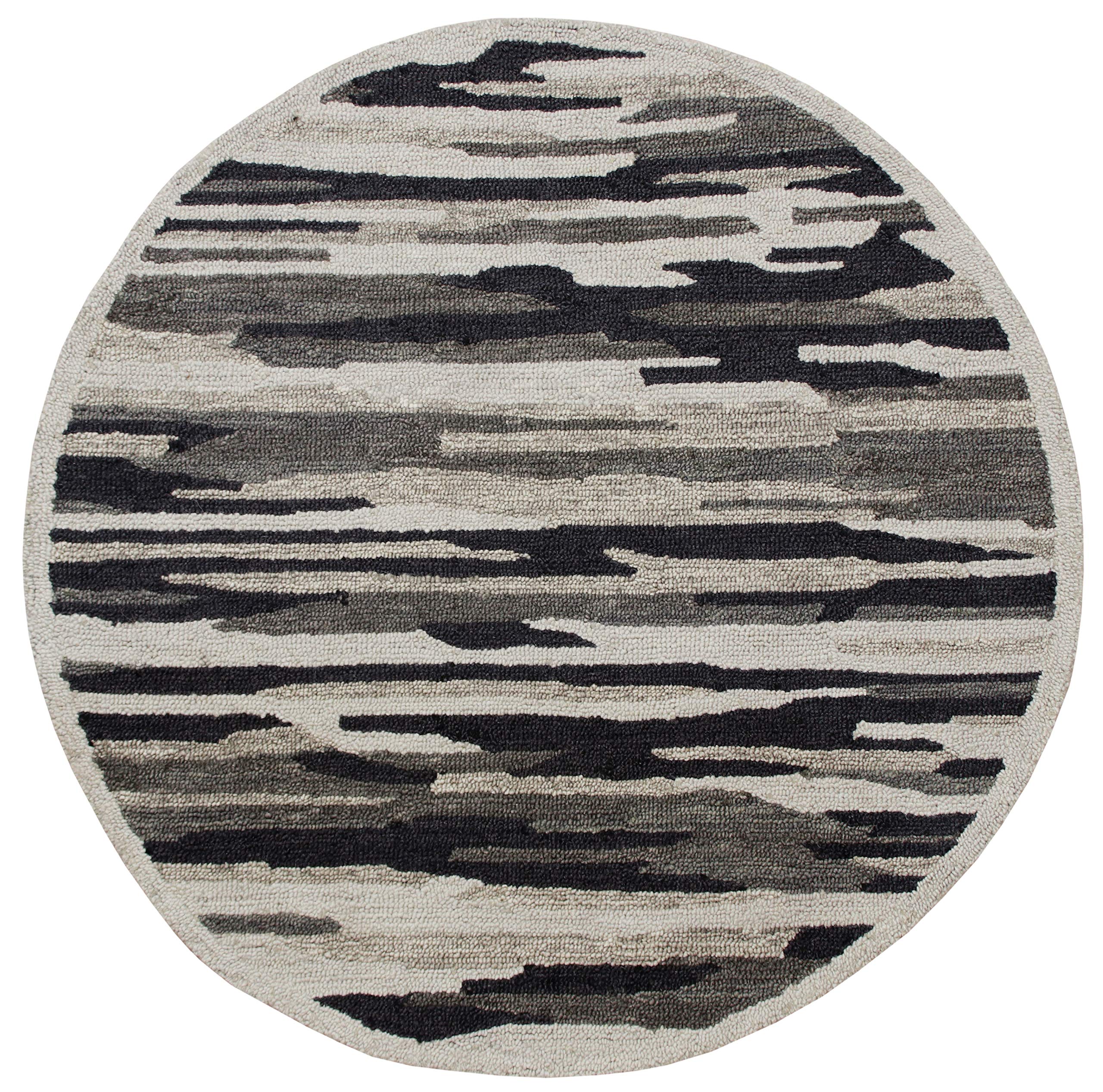 LR Home 6ft Round Indoor Natural Wool Area Rug - Hand Tufted Modern Farmhouse Boho Carpet for Bedroom, Living Room, Entryway, Playroom & Office Decor | Soft Black/Gray Home Accent Rug for Cozy Spaces & Stylish Interiors