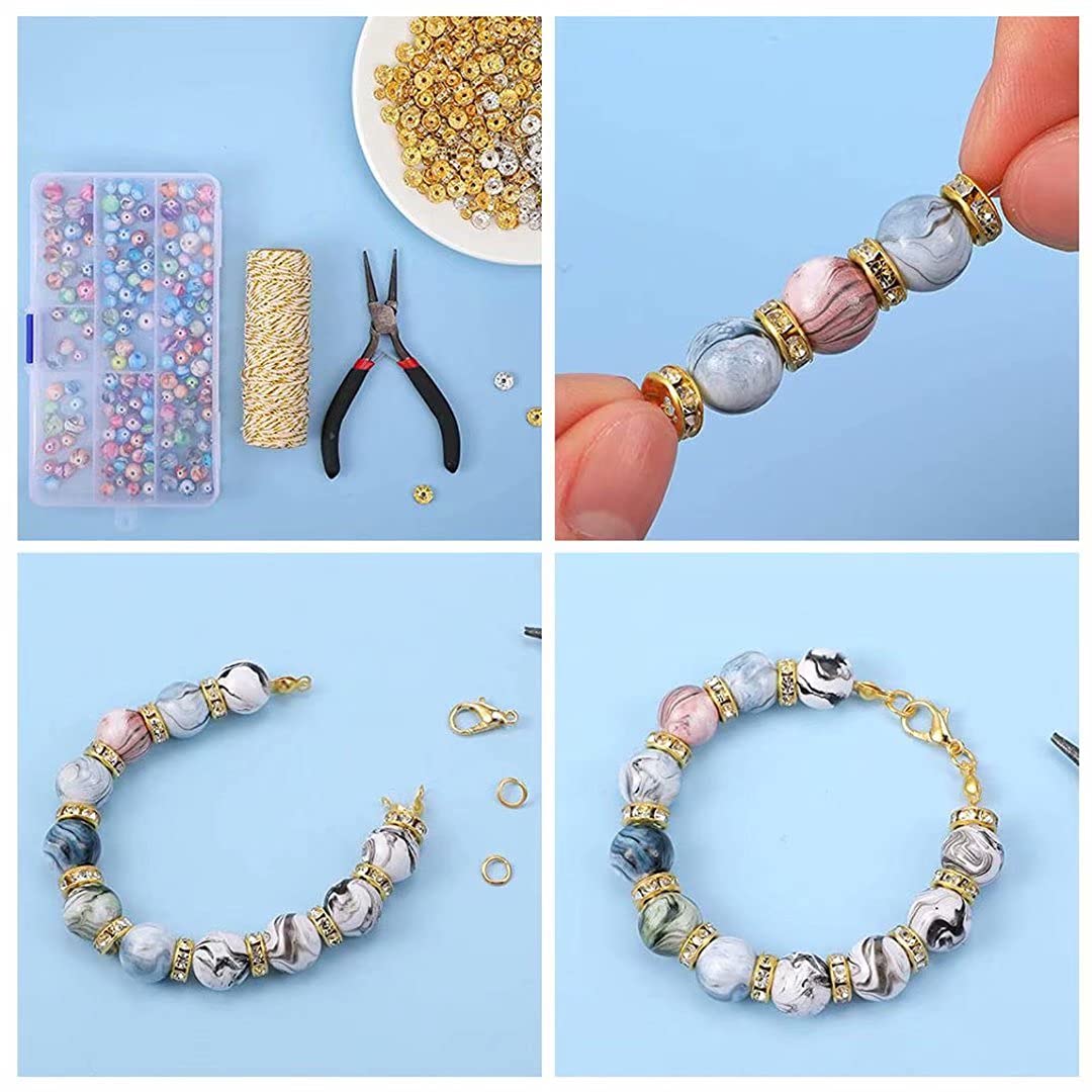 1000 Pack Round Rondelle Spacer Beads - 3 Sizes Crystal Rhinestone Loose Beads for DIY Jewelry Making - Perfect for Earrings, Necklaces, Bracelets & Craft Projects - Ideal for Wedding, Party & Gift Accessories